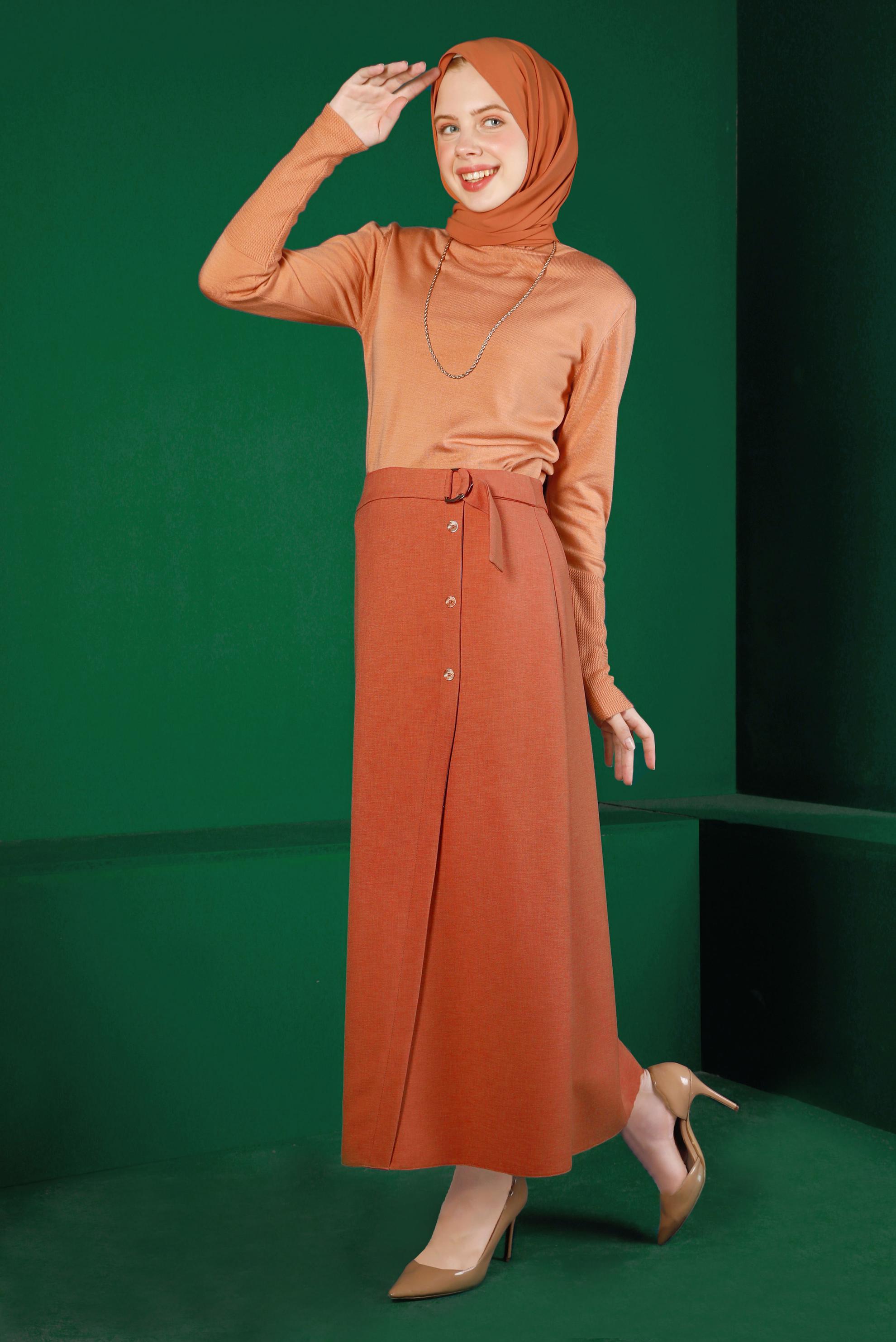 Hijab clothing ORANGE BUTTON DETAIL SKIRT 60341