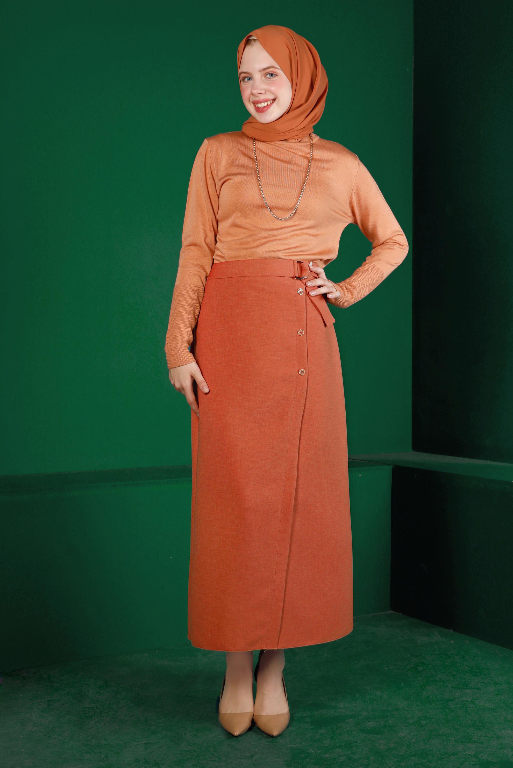 Hijab clothing ORANGE BUTTON DETAIL SKIRT 60341