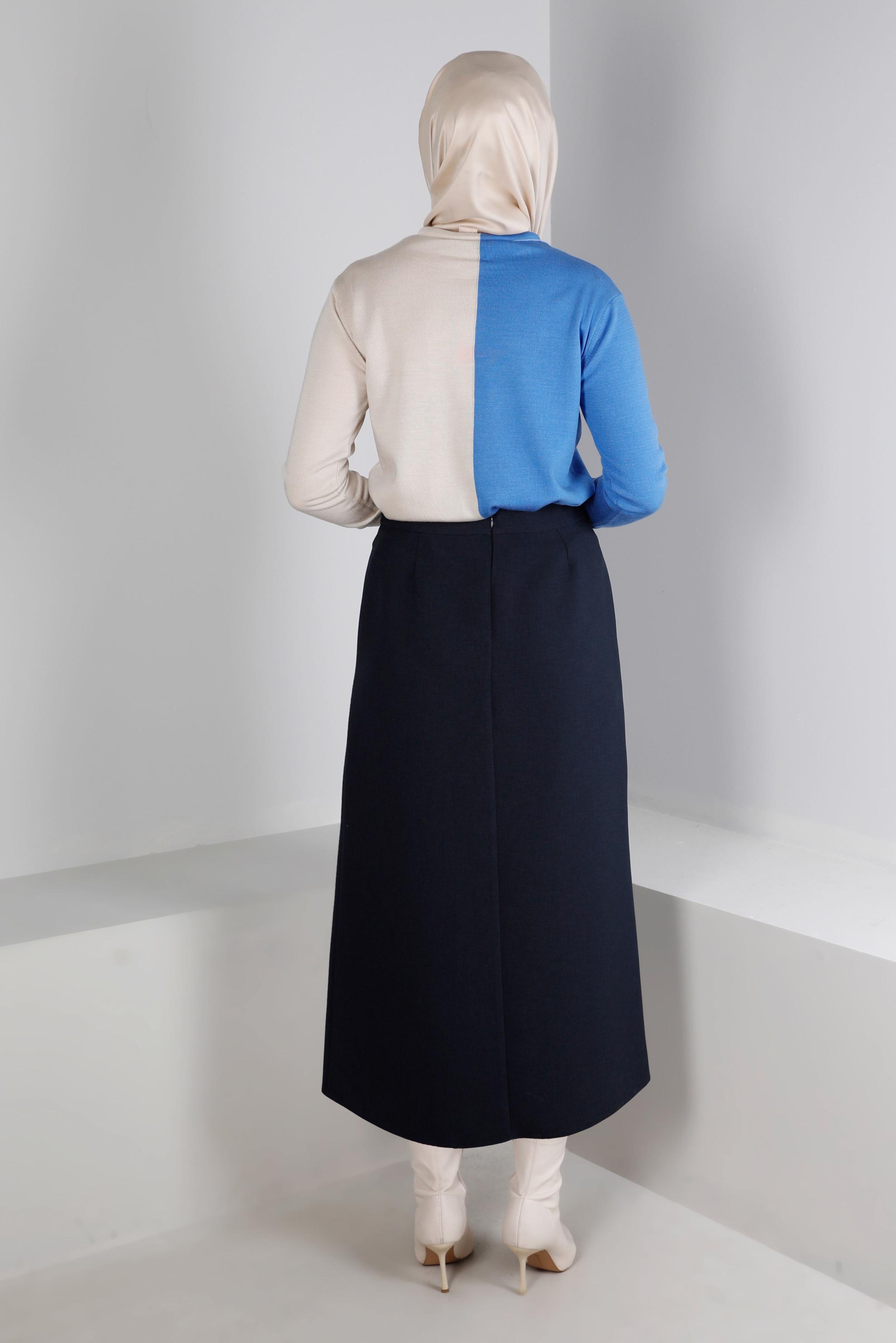 Tesettür giyim LACİVERT DÜĞME DETAYLI ETEK 60341