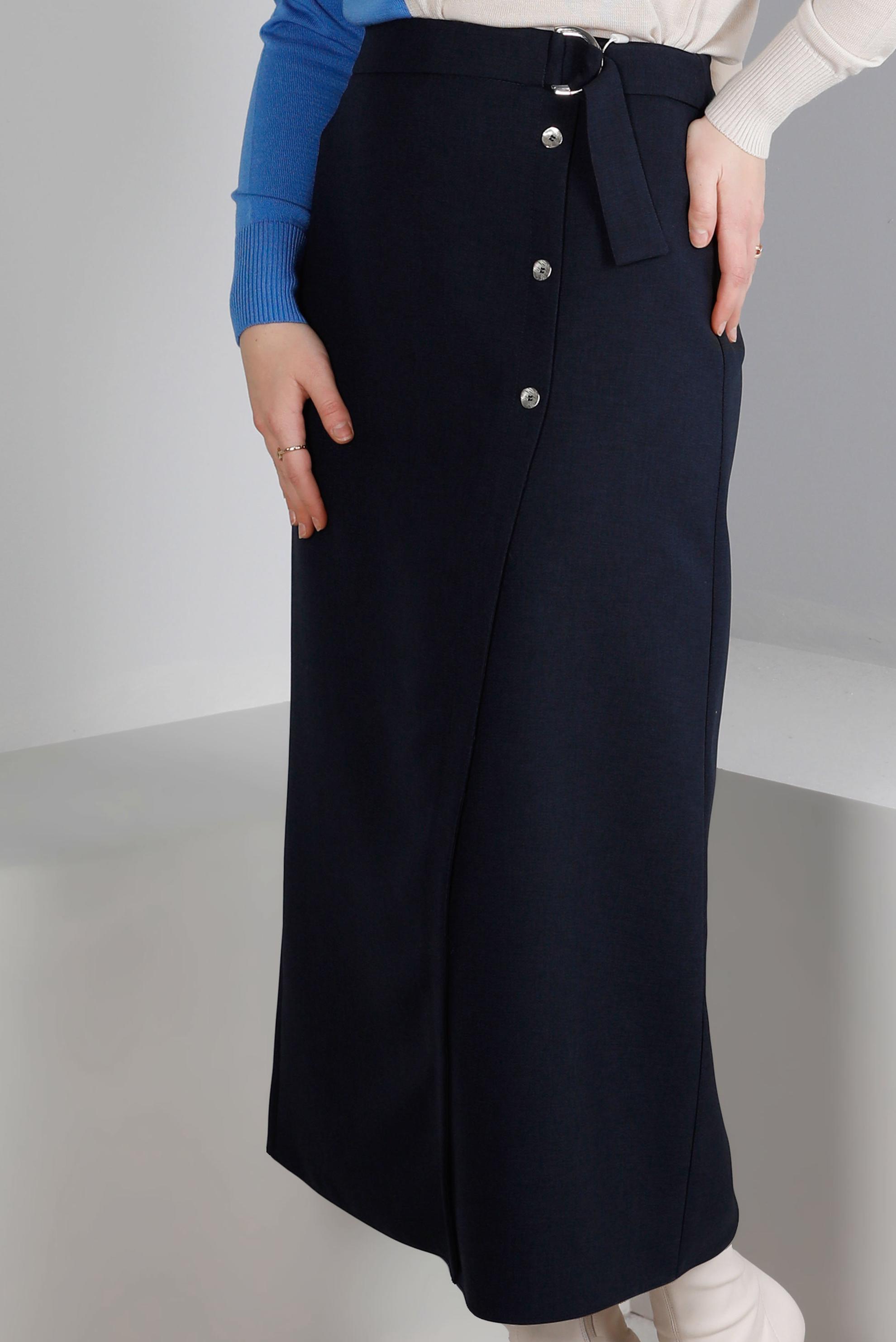Tesettür giyim LACİVERT DÜĞME DETAYLI ETEK 60341