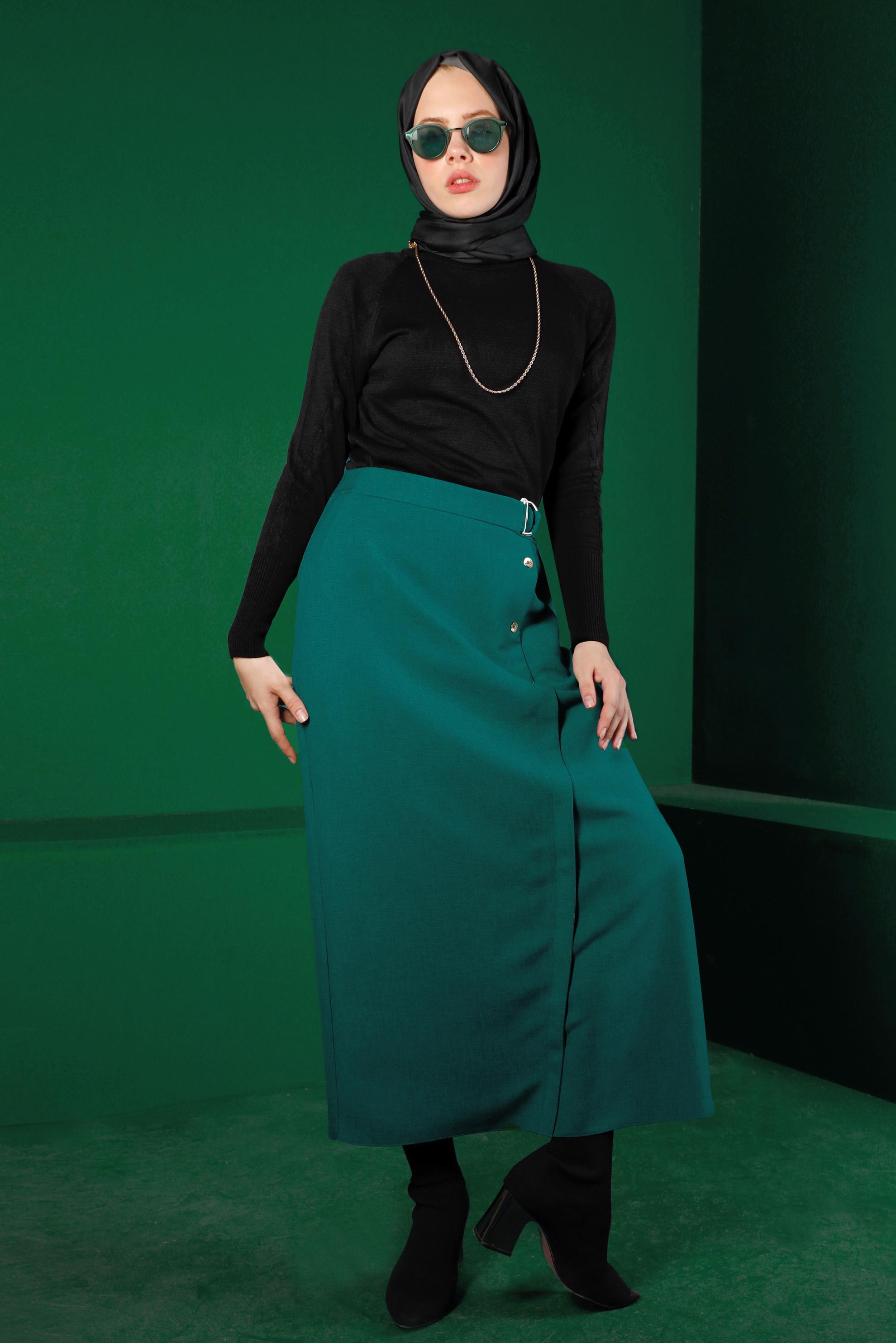 Hijab clothing GREEN BUTTON DETAIL SKIRT 60341