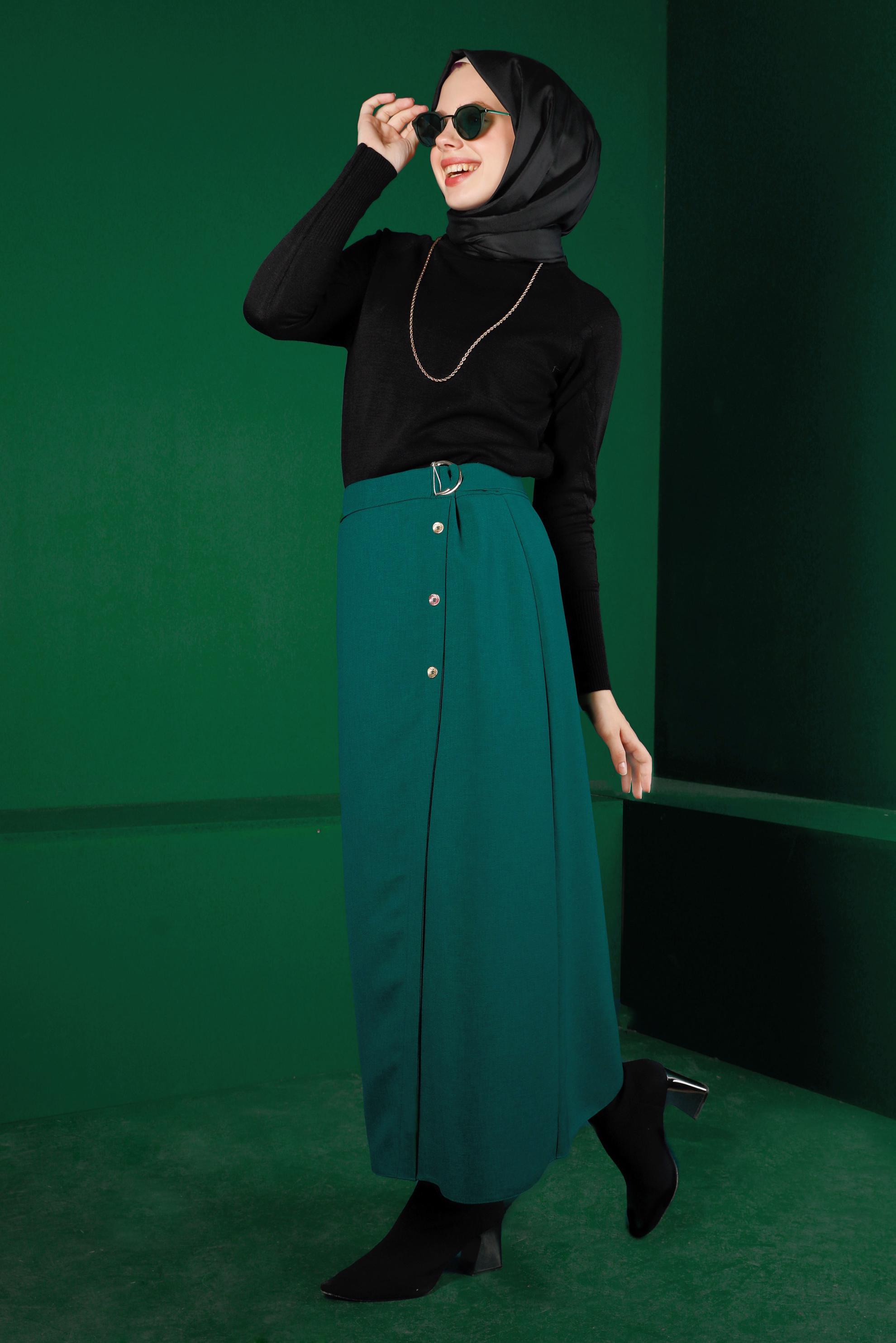Hijab clothing GREEN BUTTON DETAIL SKIRT 60341