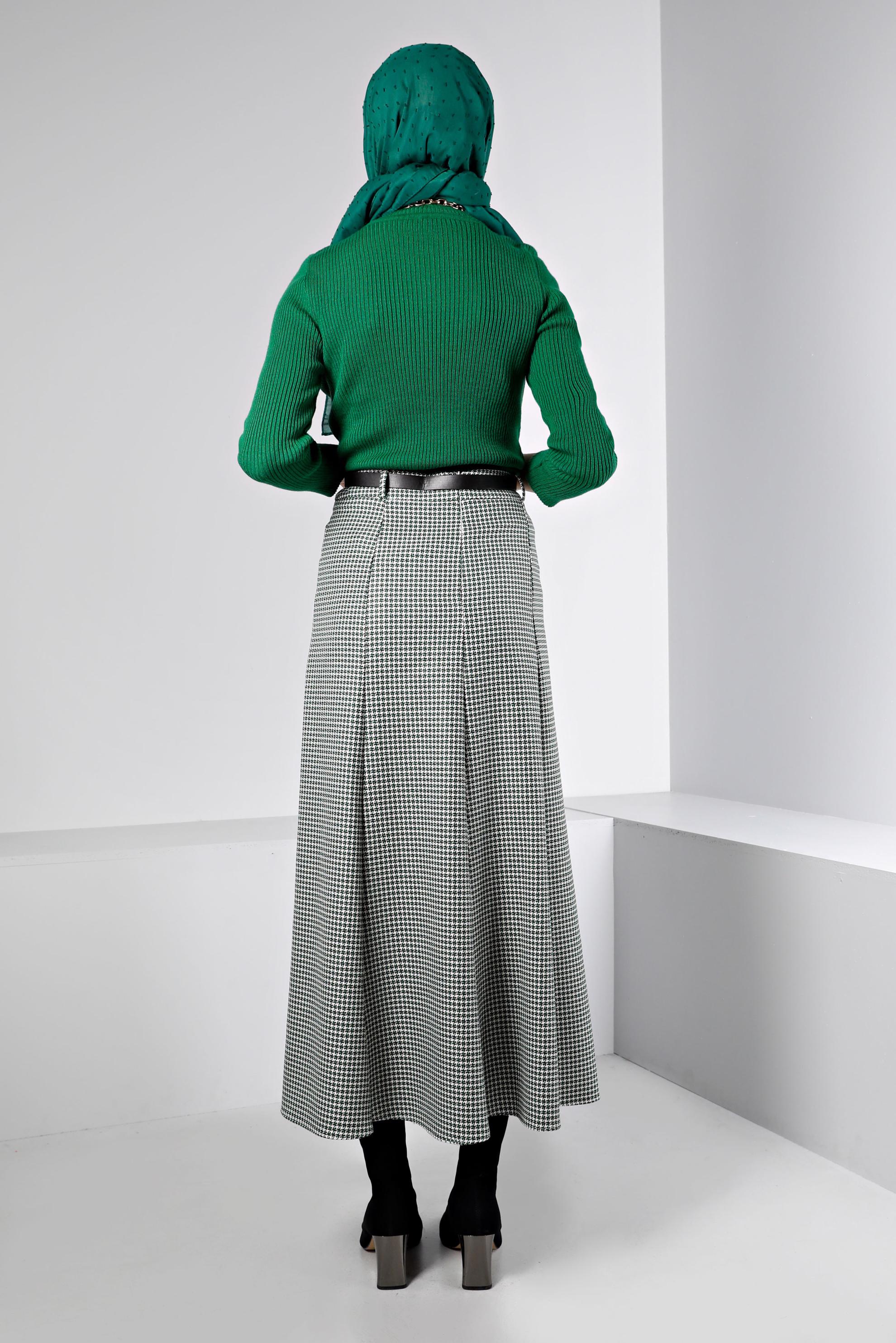 Vêtements hijab VERT JUPE BOUTONNÉE MOTIF PIED DE POULE 60345