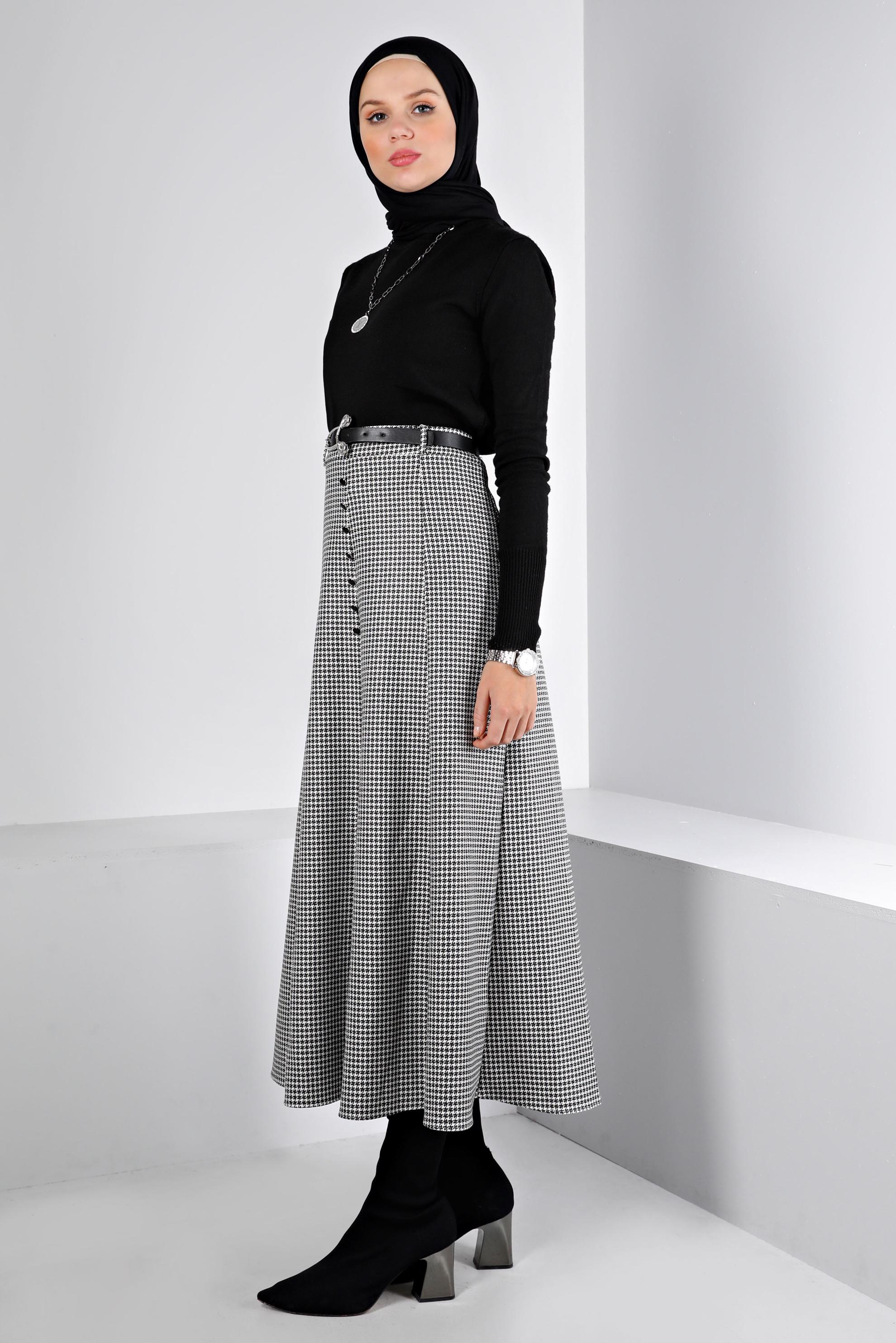 Hijab clothing GREY HOUNDSTOOTH PATTERN BUTTONED SKIRT 60345 