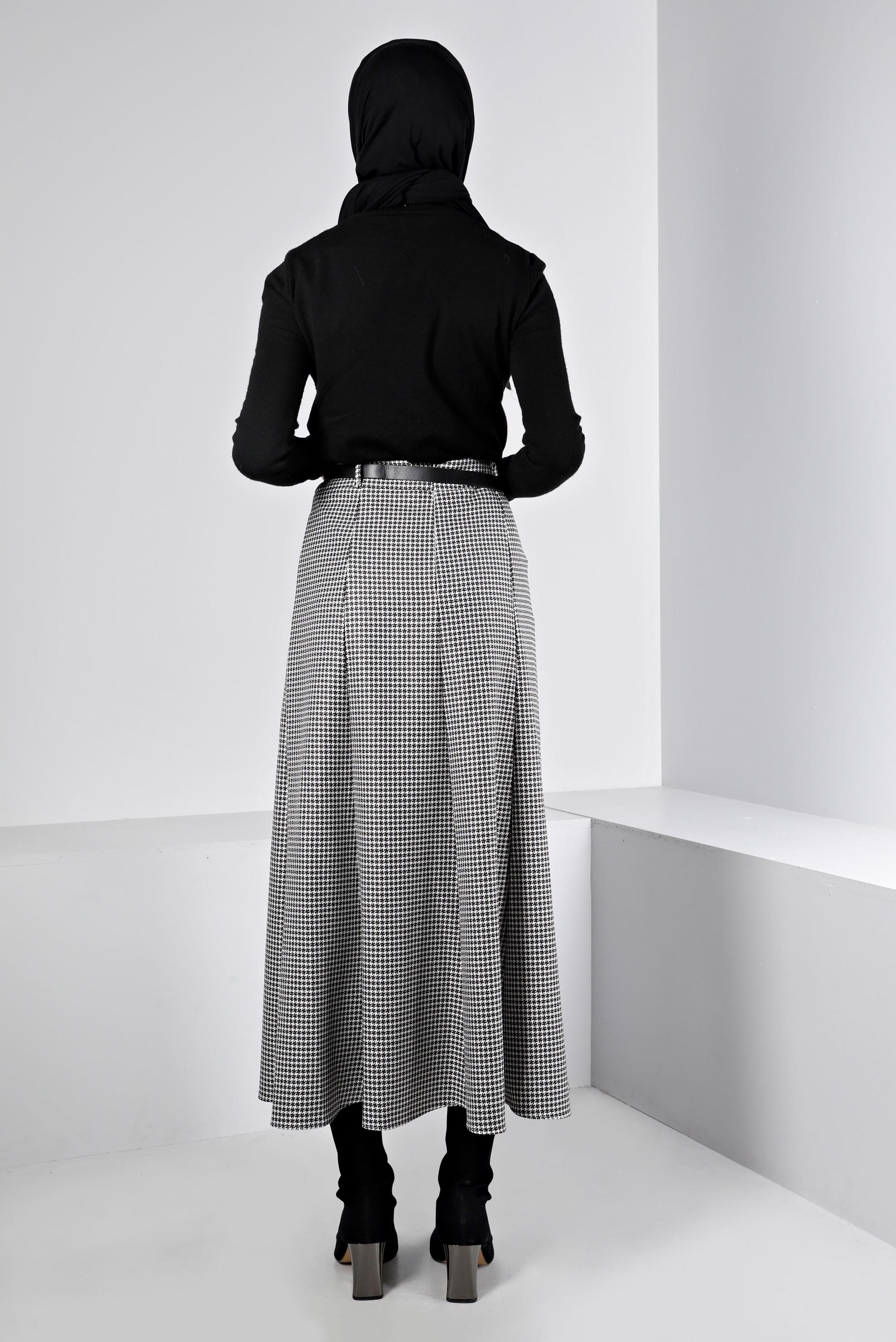 Hijab clothing GREY HOUNDSTOOTH PATTERN BUTTONED SKIRT 60345 