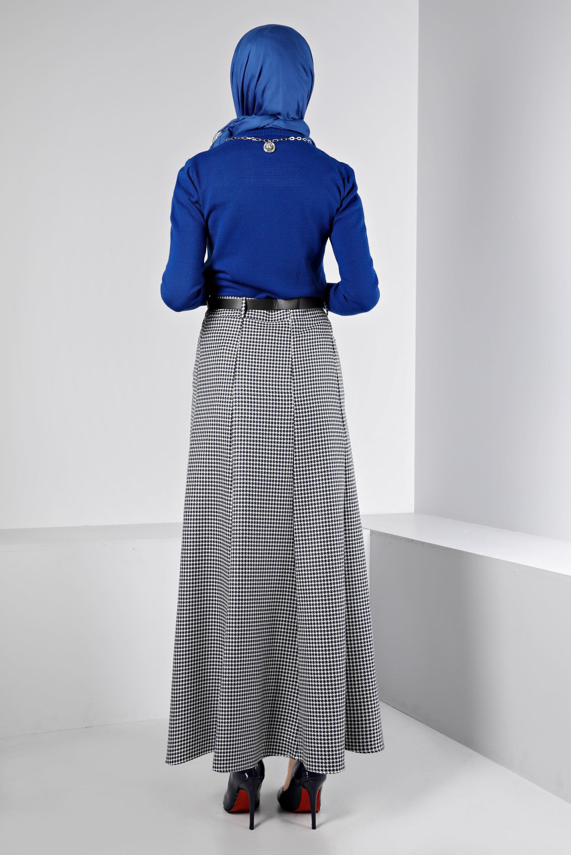 Vêtements hijab BLEU MARINE JUPE BOUTONNÉE MOTIF PIED DE POULE 60345