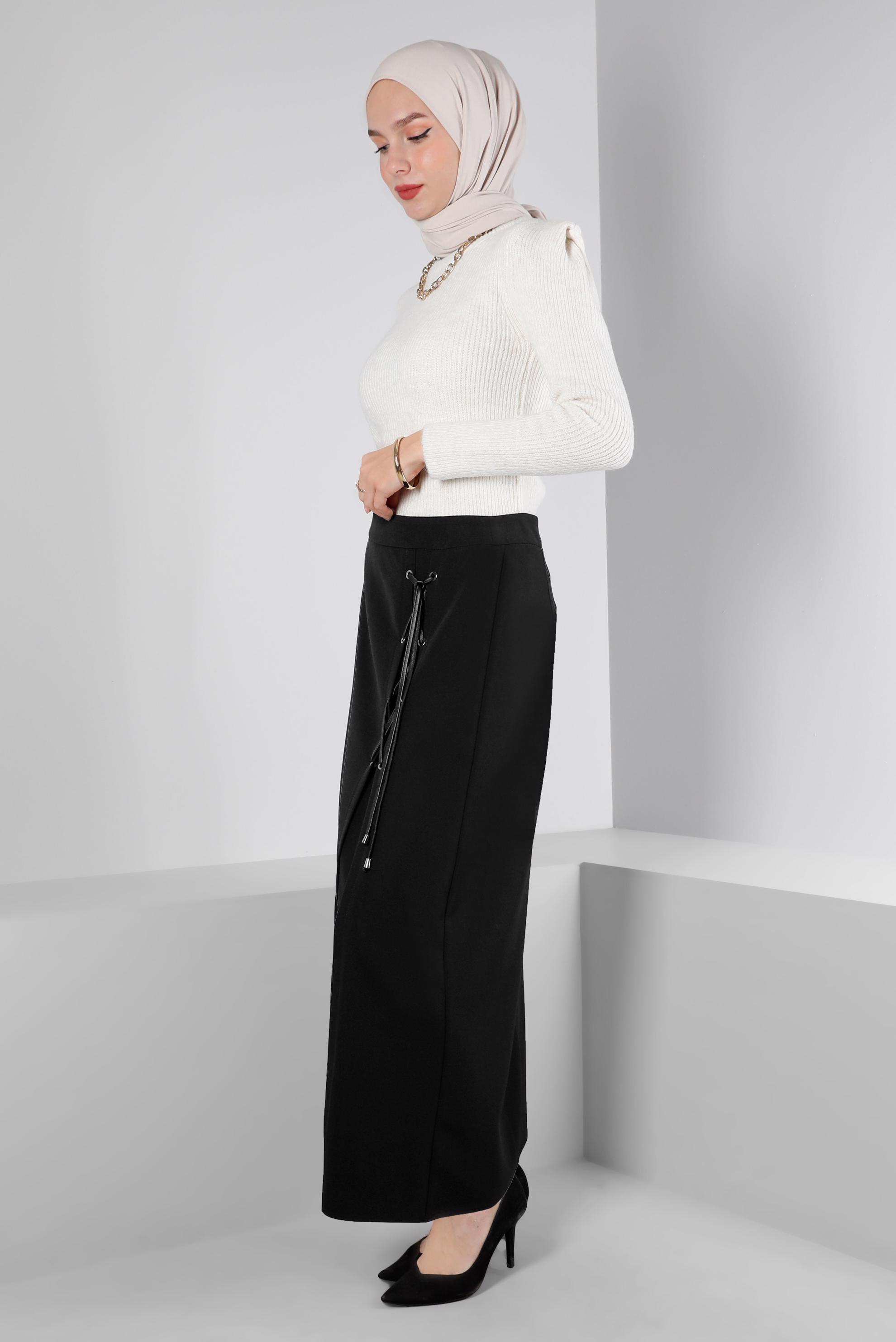 Tesettür giyim SİYAH KUŞGÖZÜ DETAYLI ETEK 60346