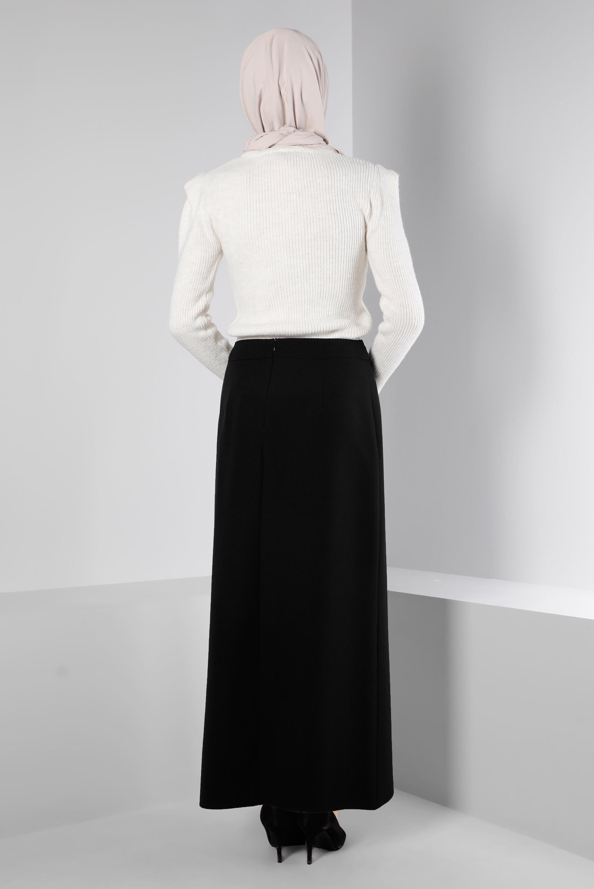 Tesettür giyim SİYAH KUŞGÖZÜ DETAYLI ETEK 60346