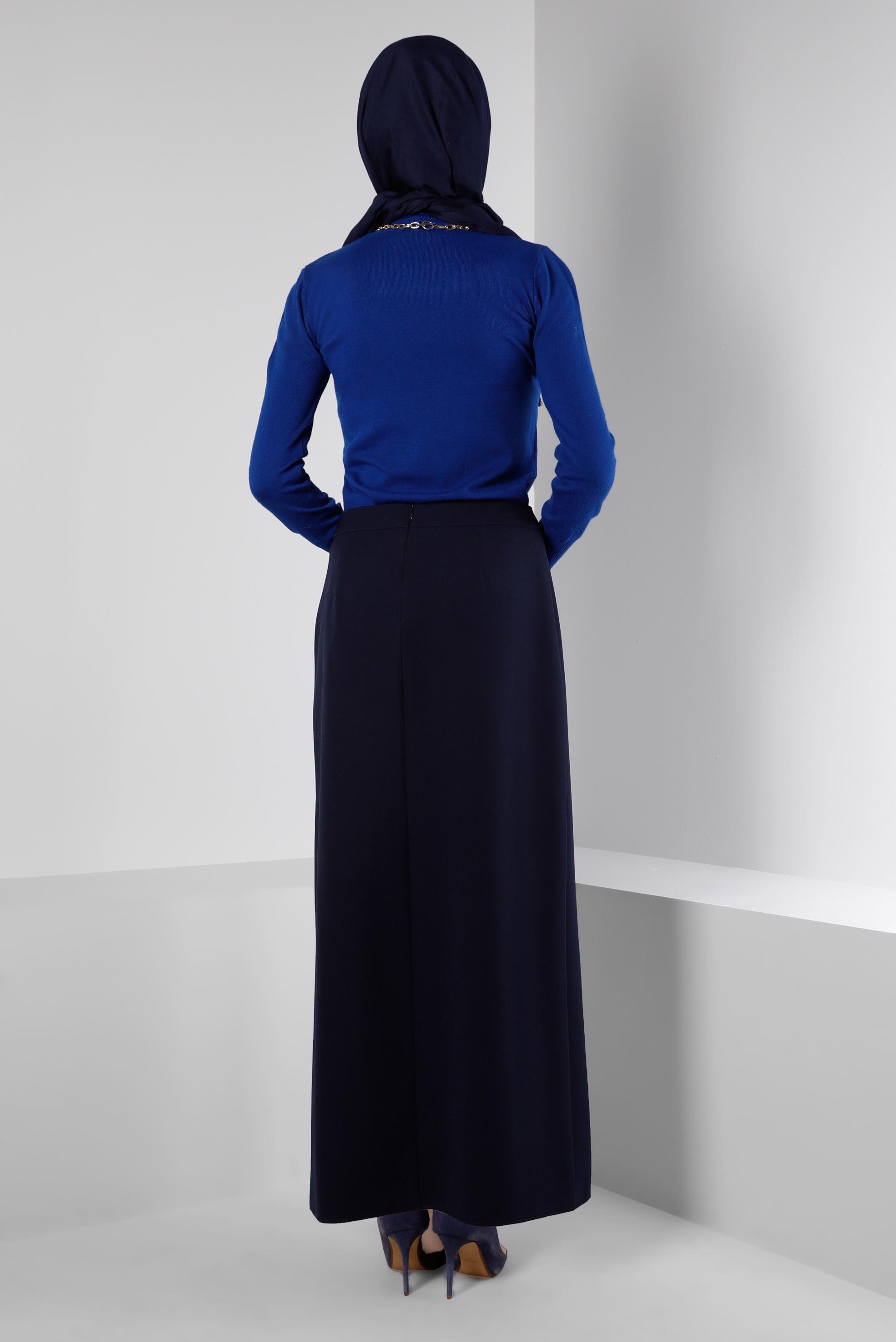 Tesettür giyim LACİVERT KUŞGÖZÜ DETAYLI ETEK 60346