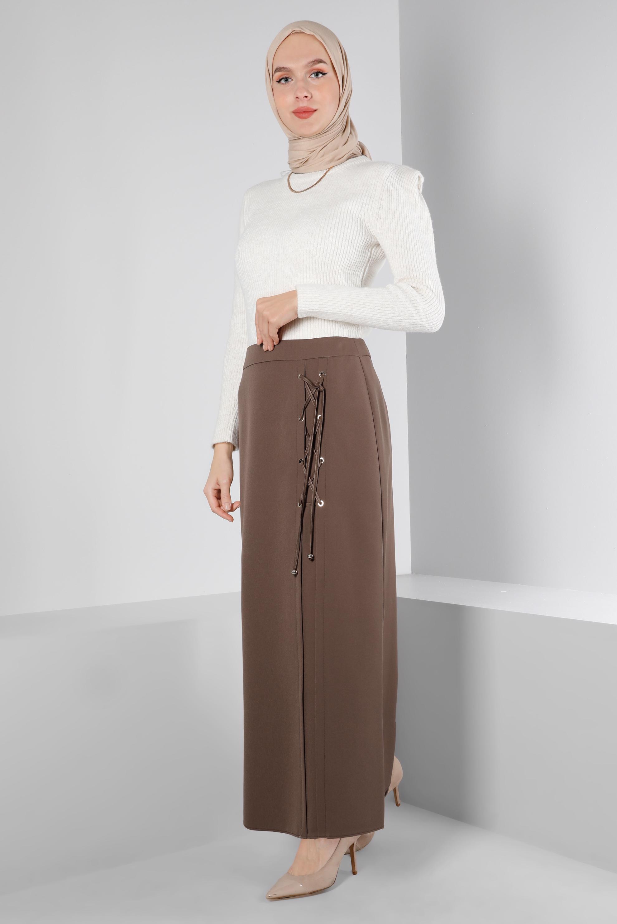 Tesettür giyim VİZON KUŞGÖZÜ DETAYLI ETEK 60346