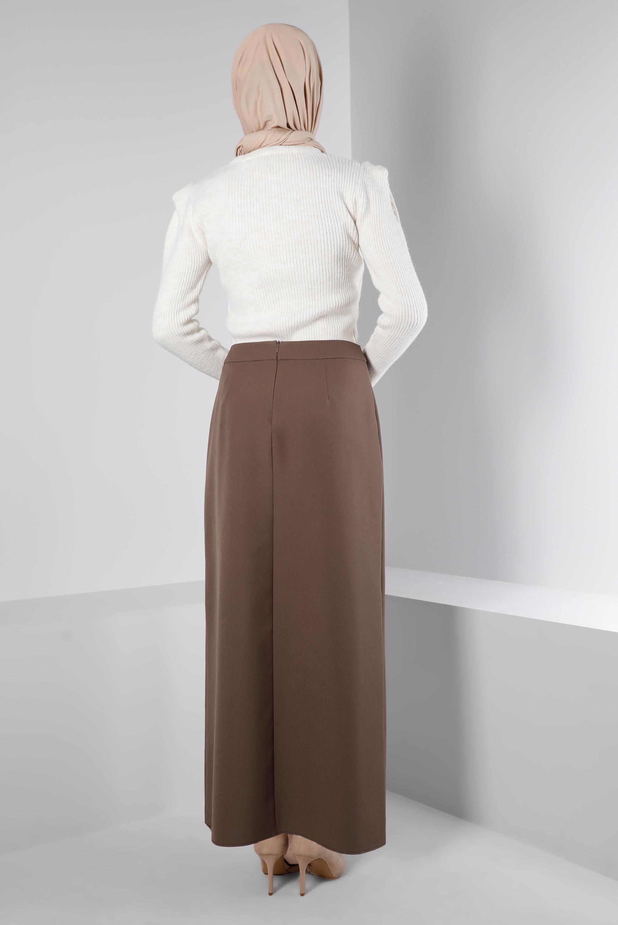 Tesettür giyim VİZON KUŞGÖZÜ DETAYLI ETEK 60346