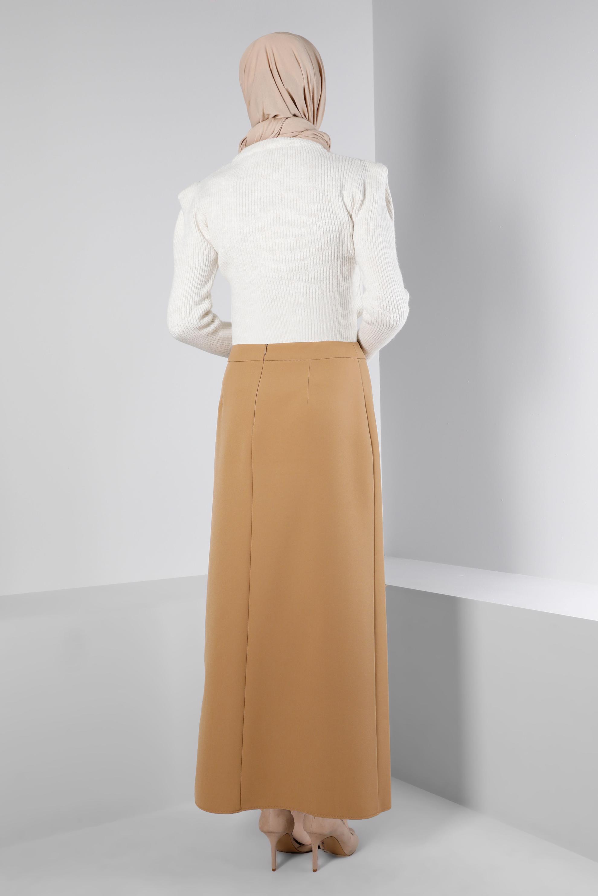 Tesettür giyim KAHVE KUŞGÖZÜ DETAYLI ETEK 60346