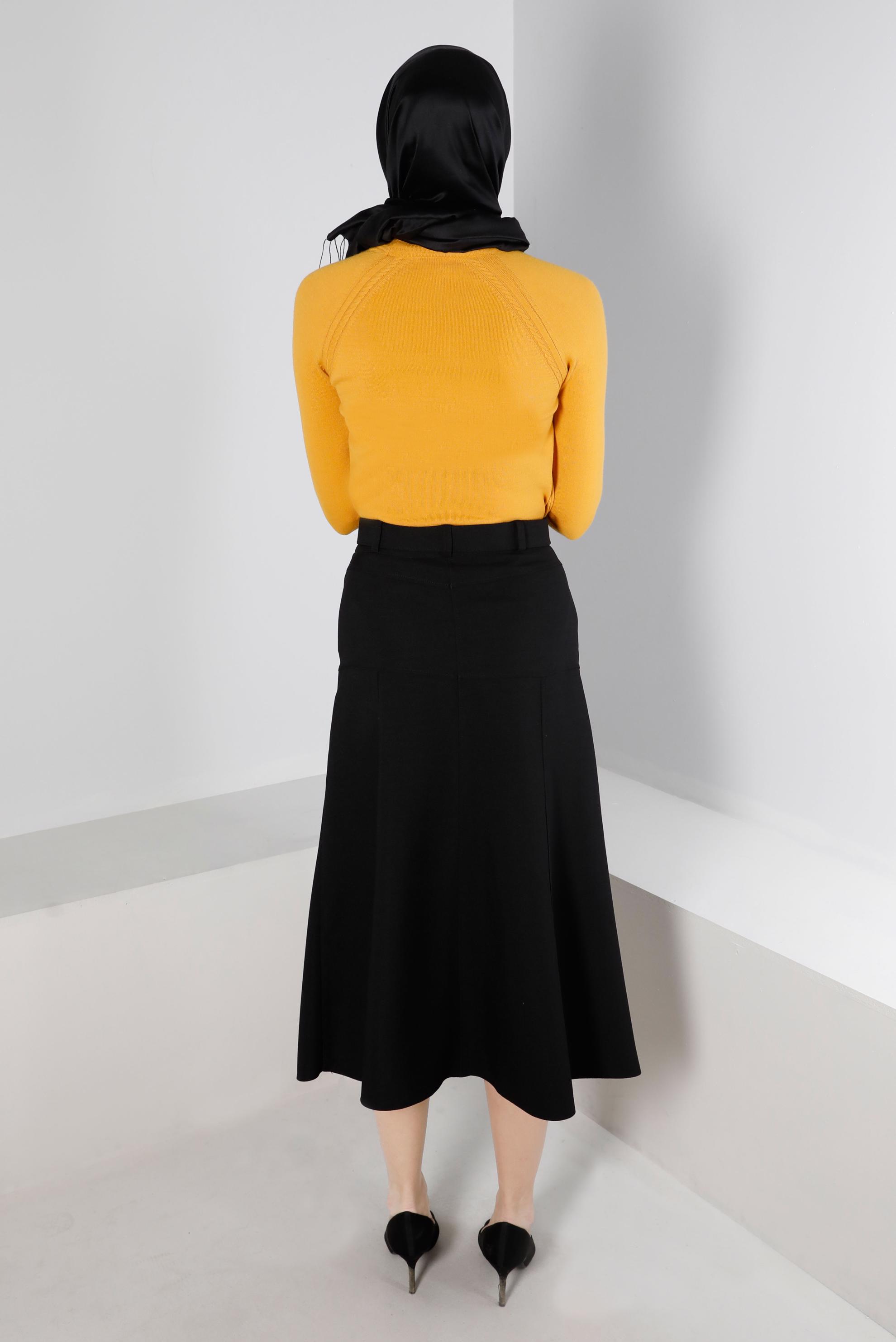 Tesettür giyim SİYAH CEPLİ KEMERLİ ETEK 60347 