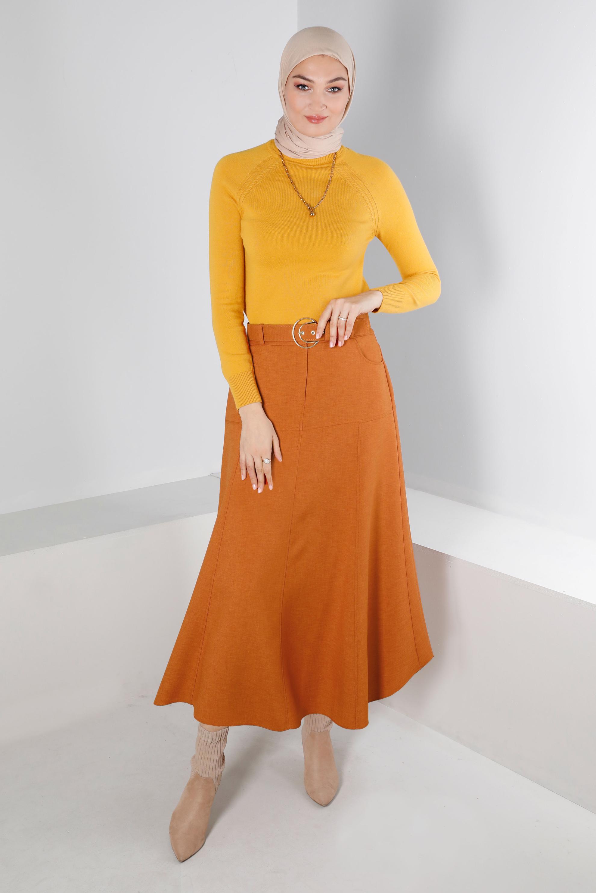 Hijab clothing ORANGE BELTED SKIRT WITH POCKET 60347 