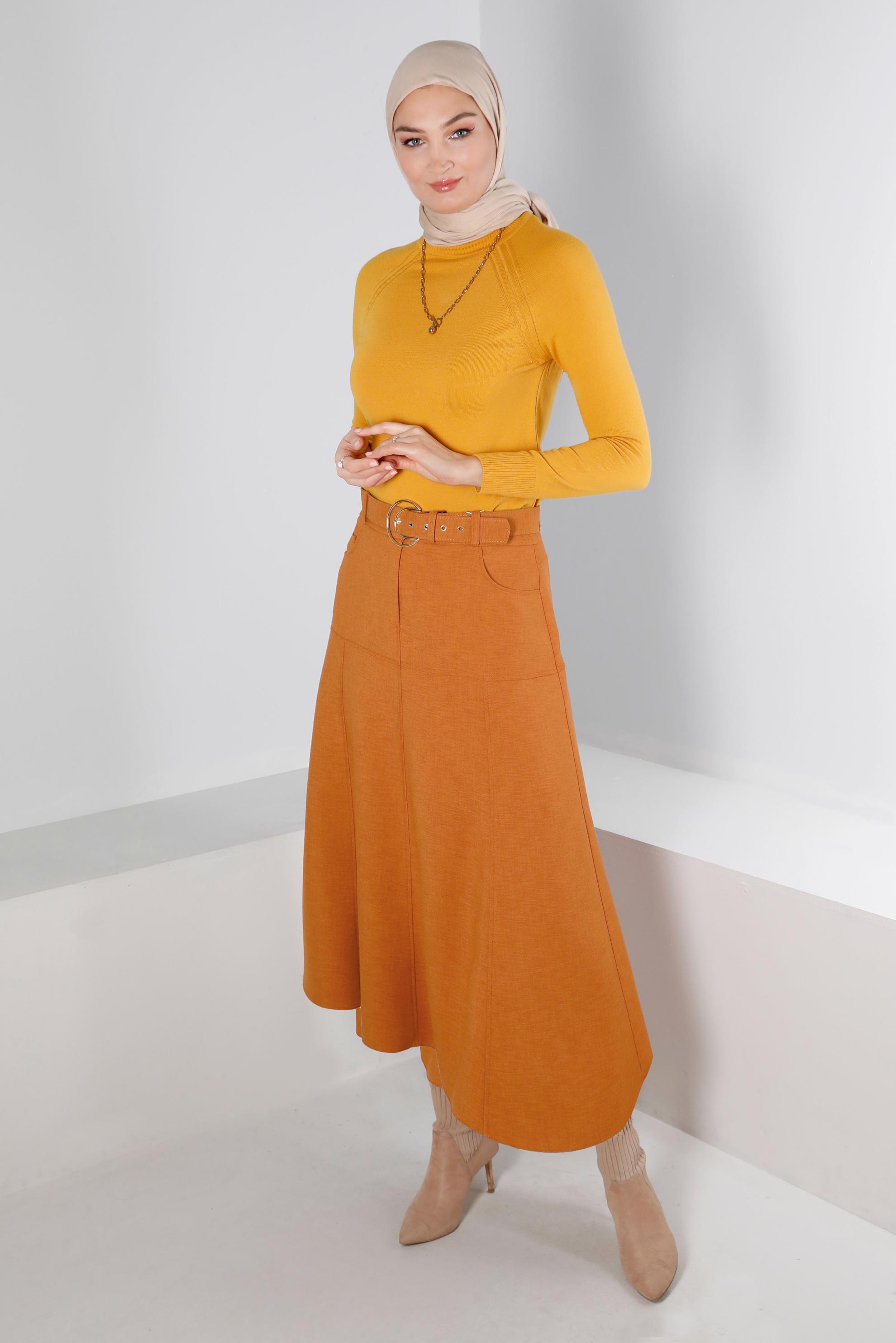 Hijab clothing ORANGE BELTED SKIRT WITH POCKET 60347 