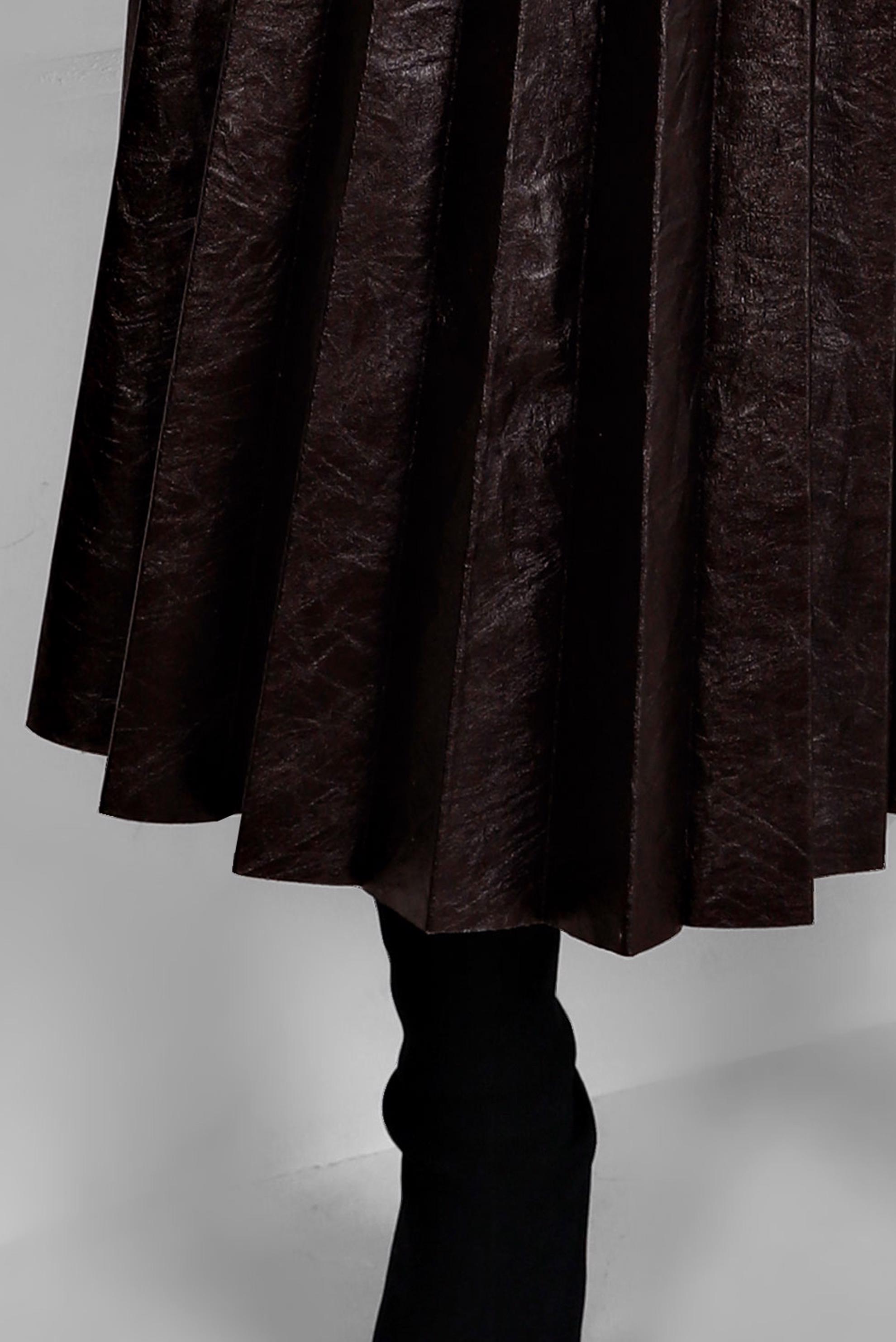 Tesettür giyim KAHVE PİLELİ SUNİ DERİ ETEK 60348