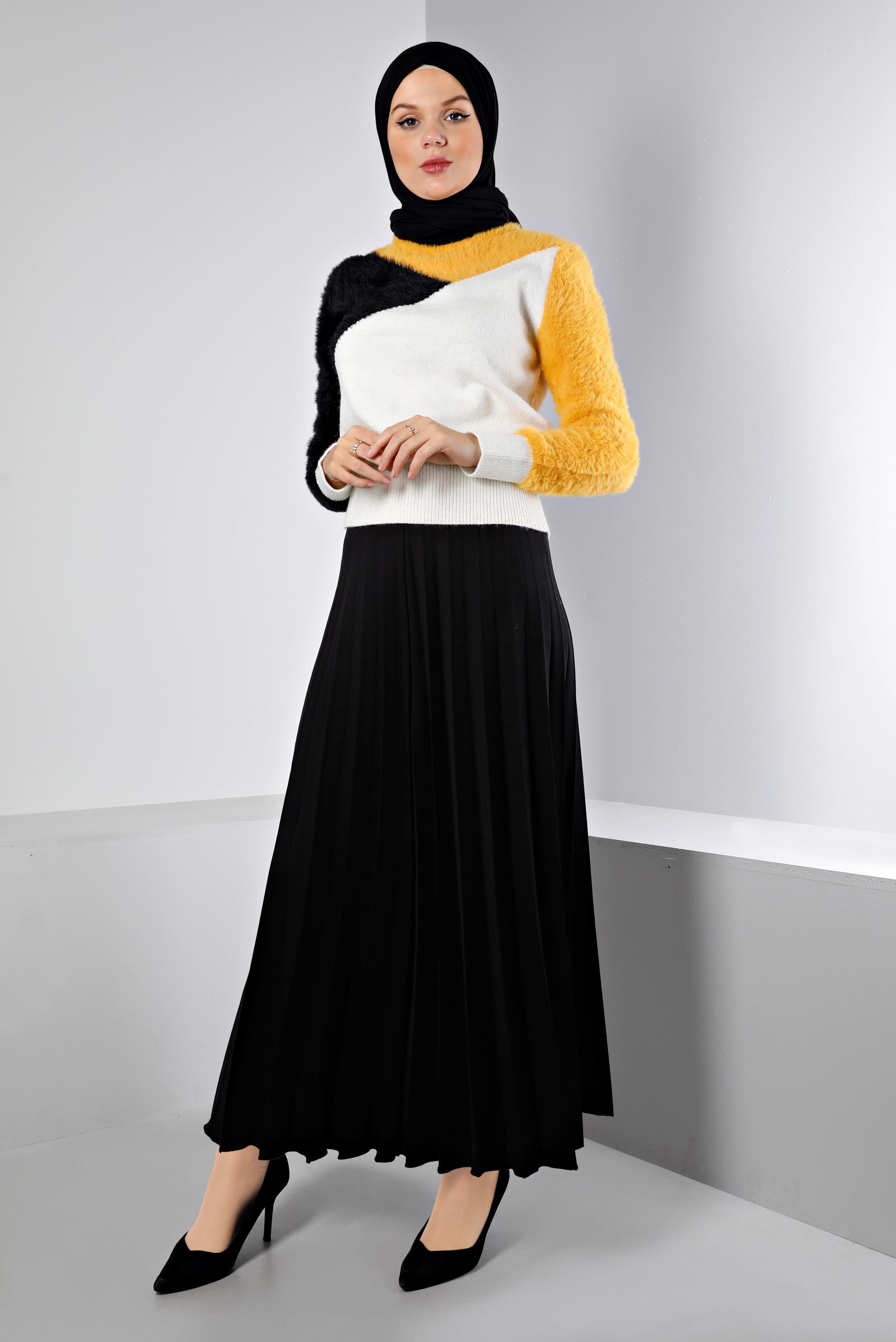 Tesettür giyim SİYAH PİLİSELİ ETEK 60351