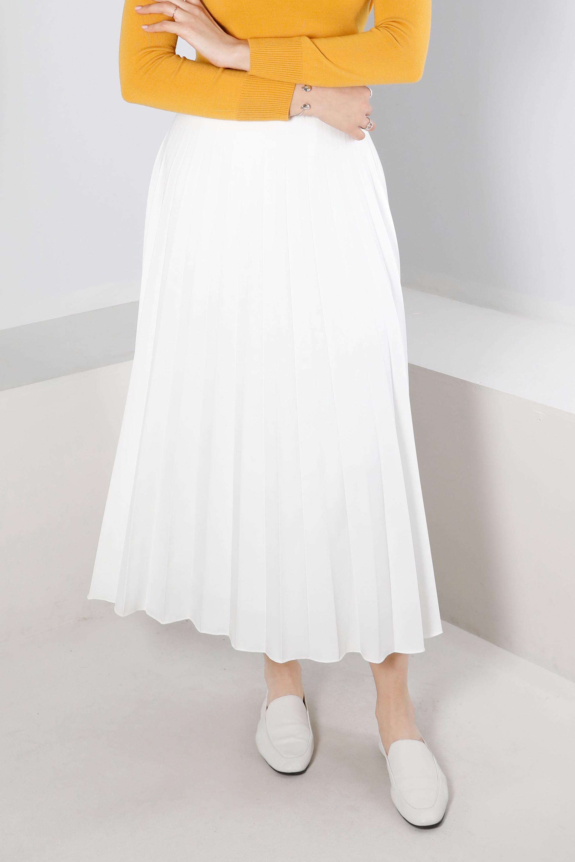 Tesettür giyim BEYAZ PİLİSELİ ETEK 60351