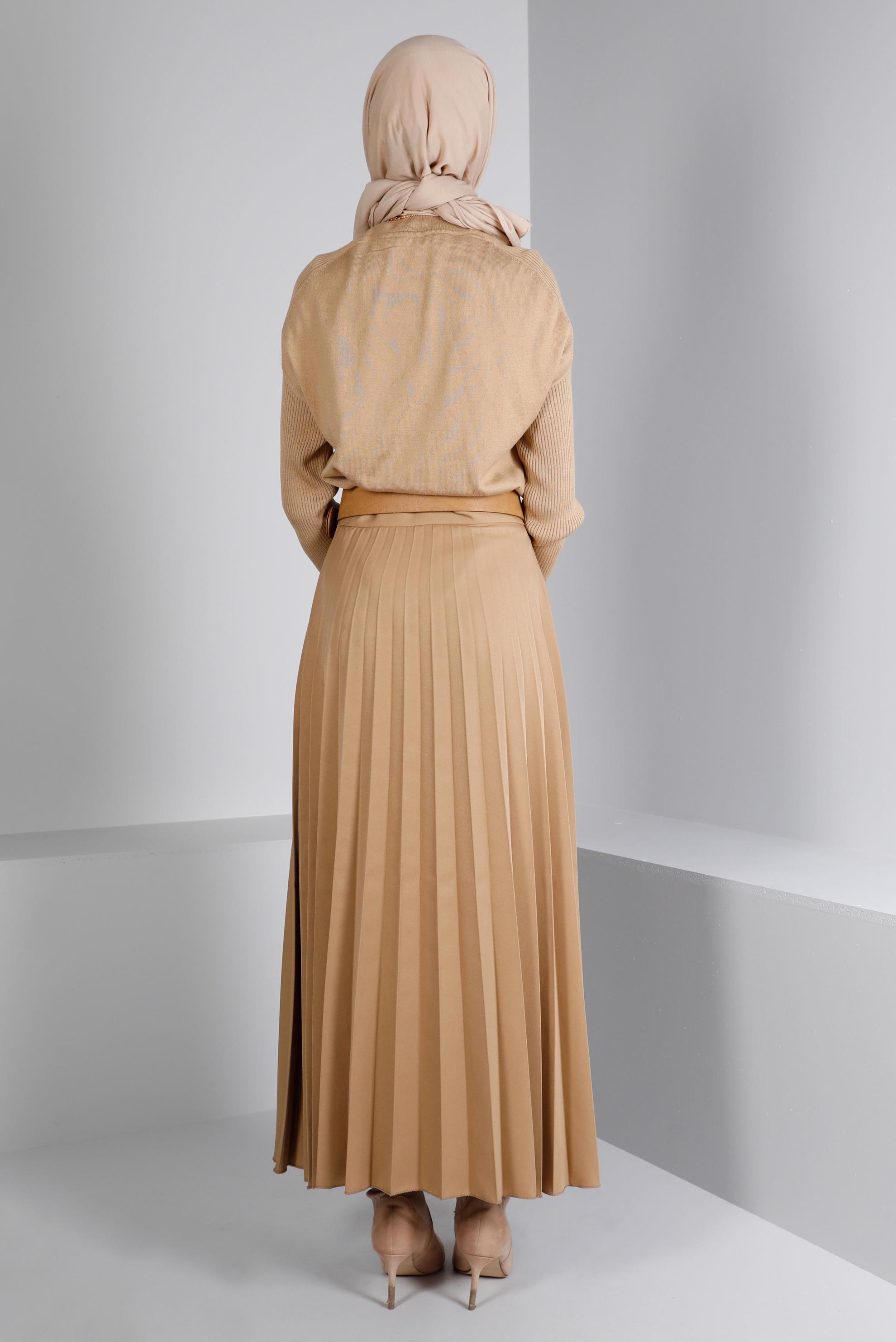 Tesettür giyim KUM PİLİSELİ ETEK 60351