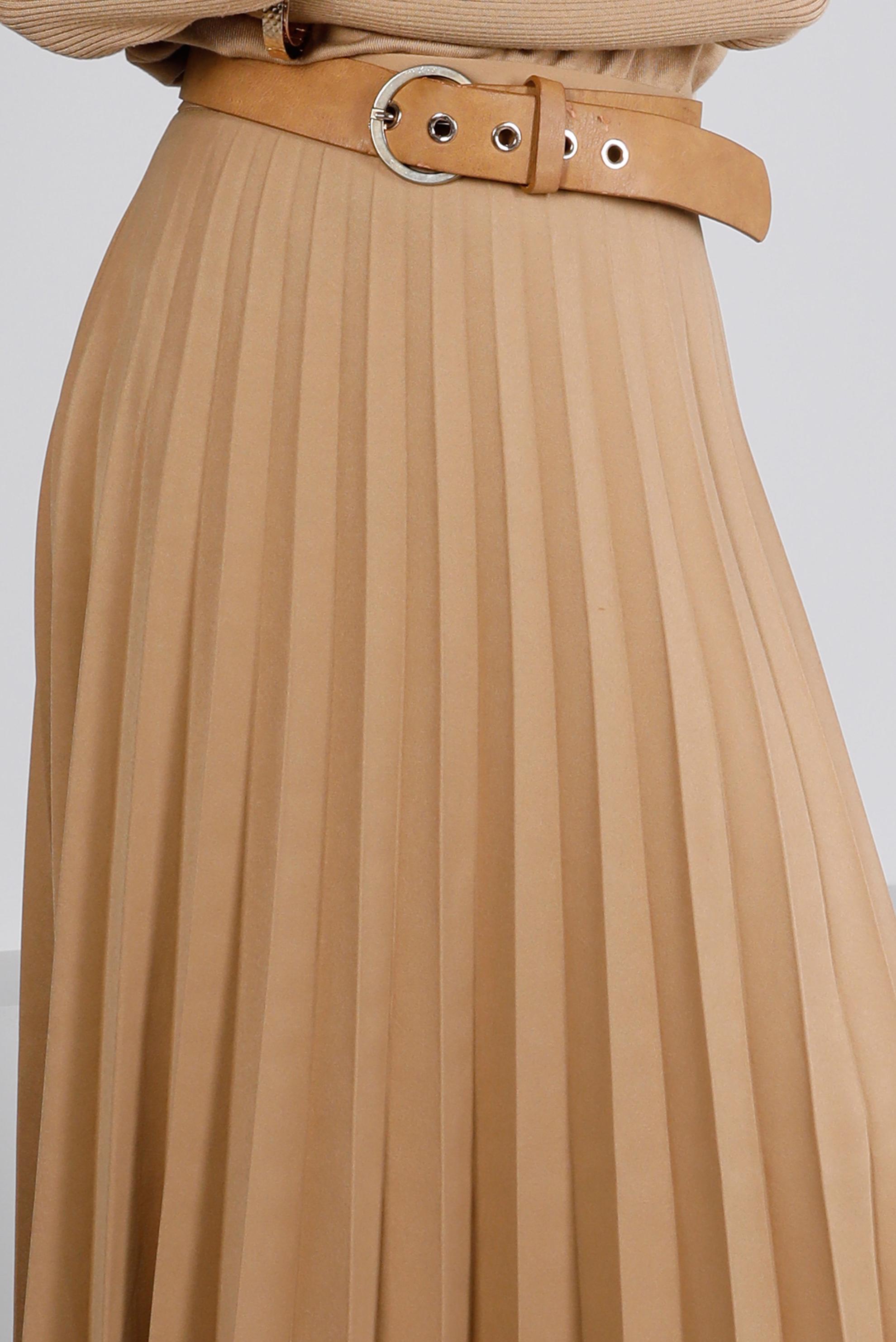 Tesettür giyim KUM PİLİSELİ ETEK 60351