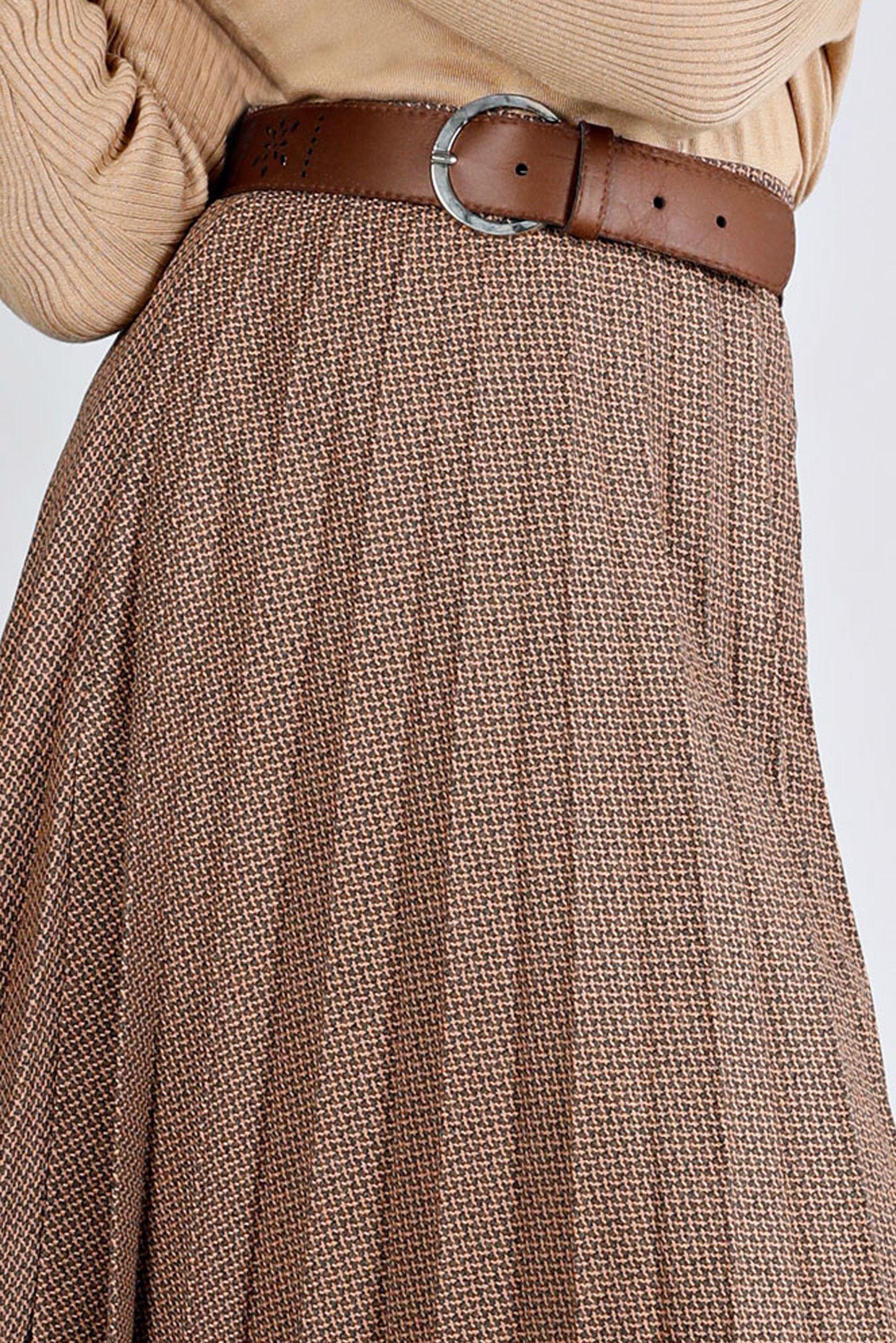 Tesettür giyim KAHVE DESENLİ PİLİSELİ ETEK 60352