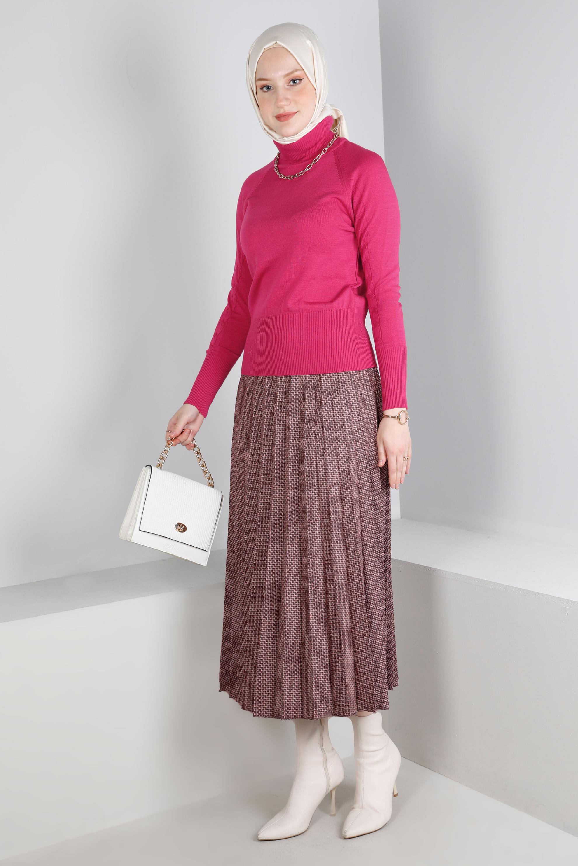 Hijab clothing POWDER PATTERNED PLEATED SKIRT 60352