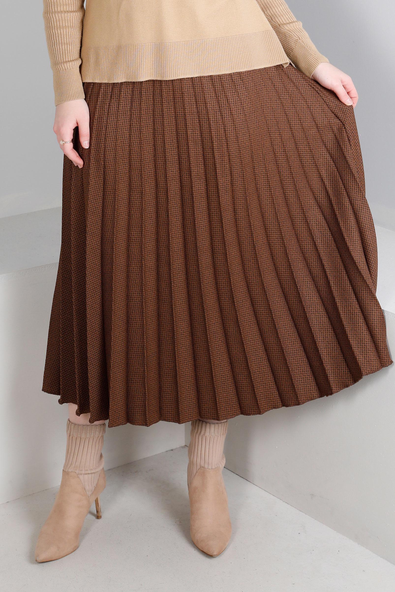 Tesettür giyim TABA DESENLİ PİLİSELİ ETEK 60352