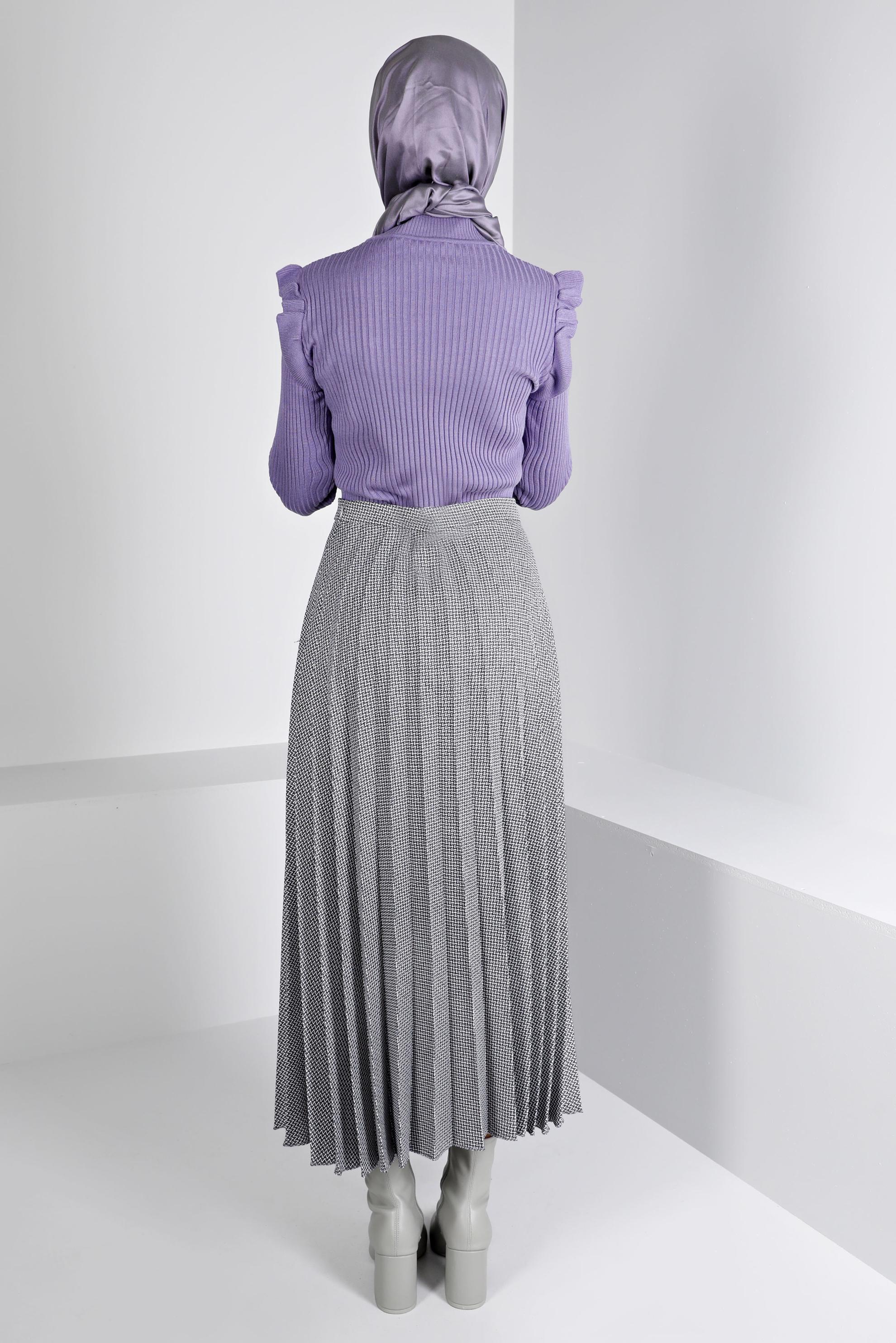 Tesettür giyim SİYAH DESENLİ PİLİSELİ ETEK 60352