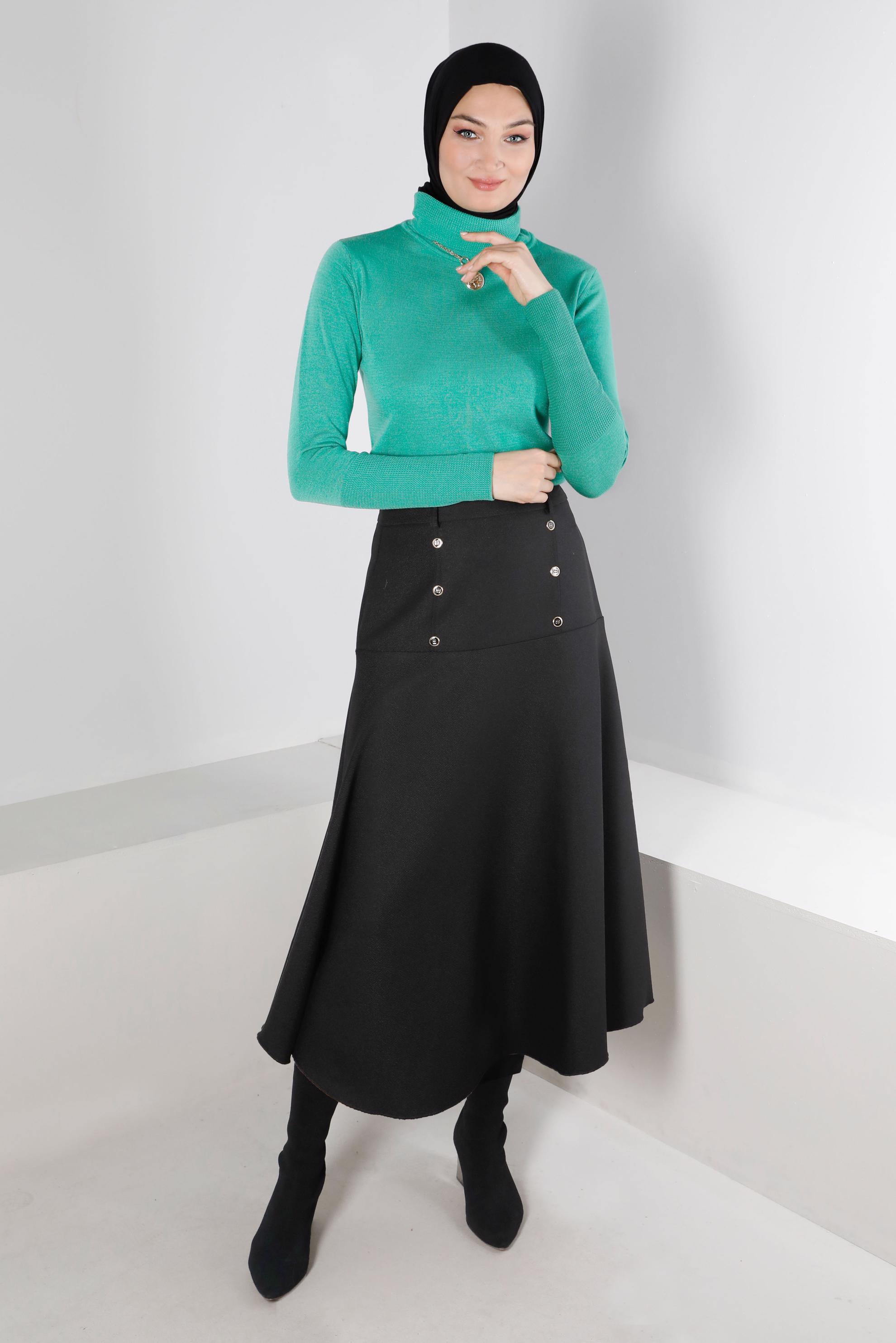 Hijab clothing BLACK BUTTON DETAIL BELL SKIRT 60353 
