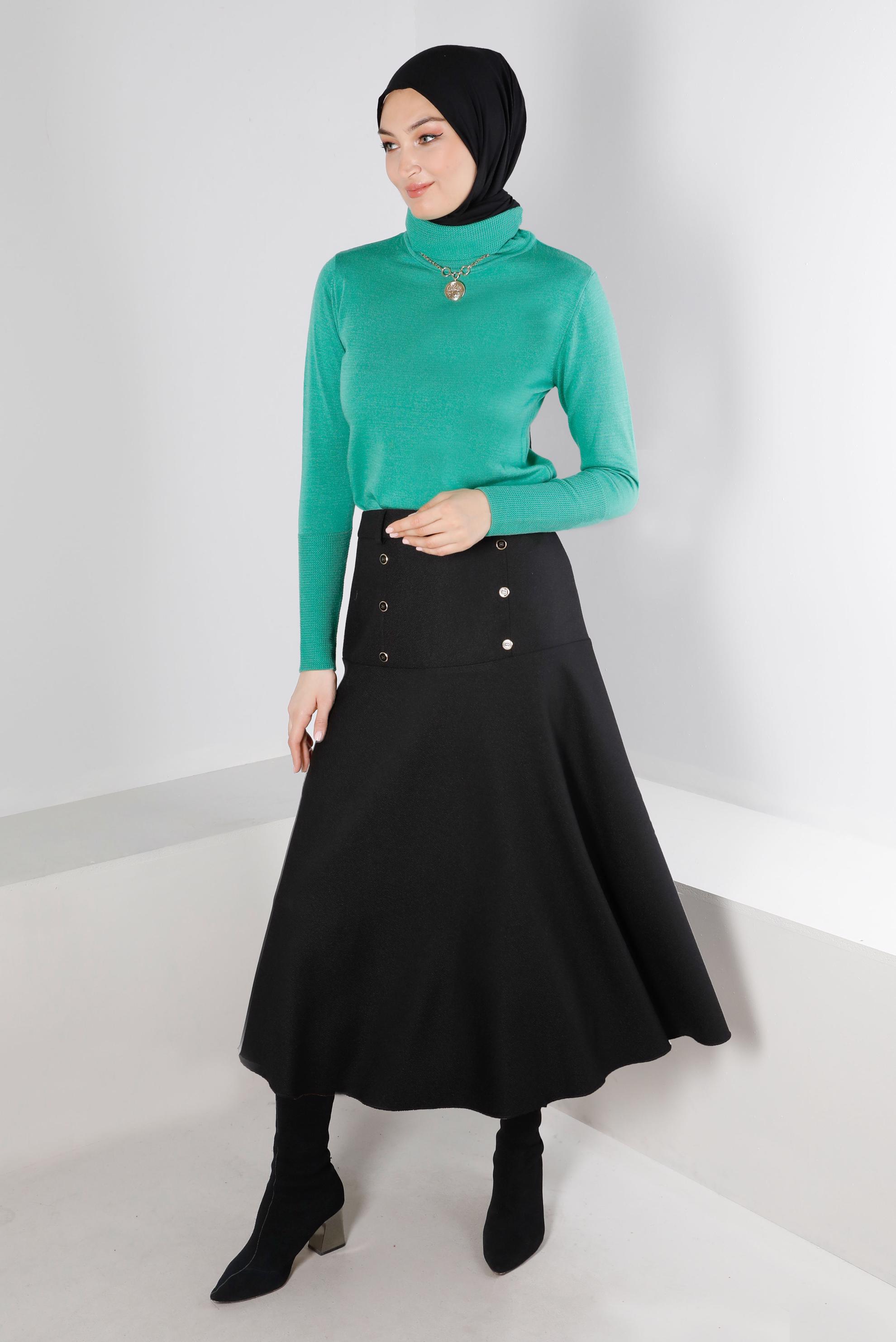 Hijab clothing BLACK BUTTON DETAIL BELL SKIRT 60353 