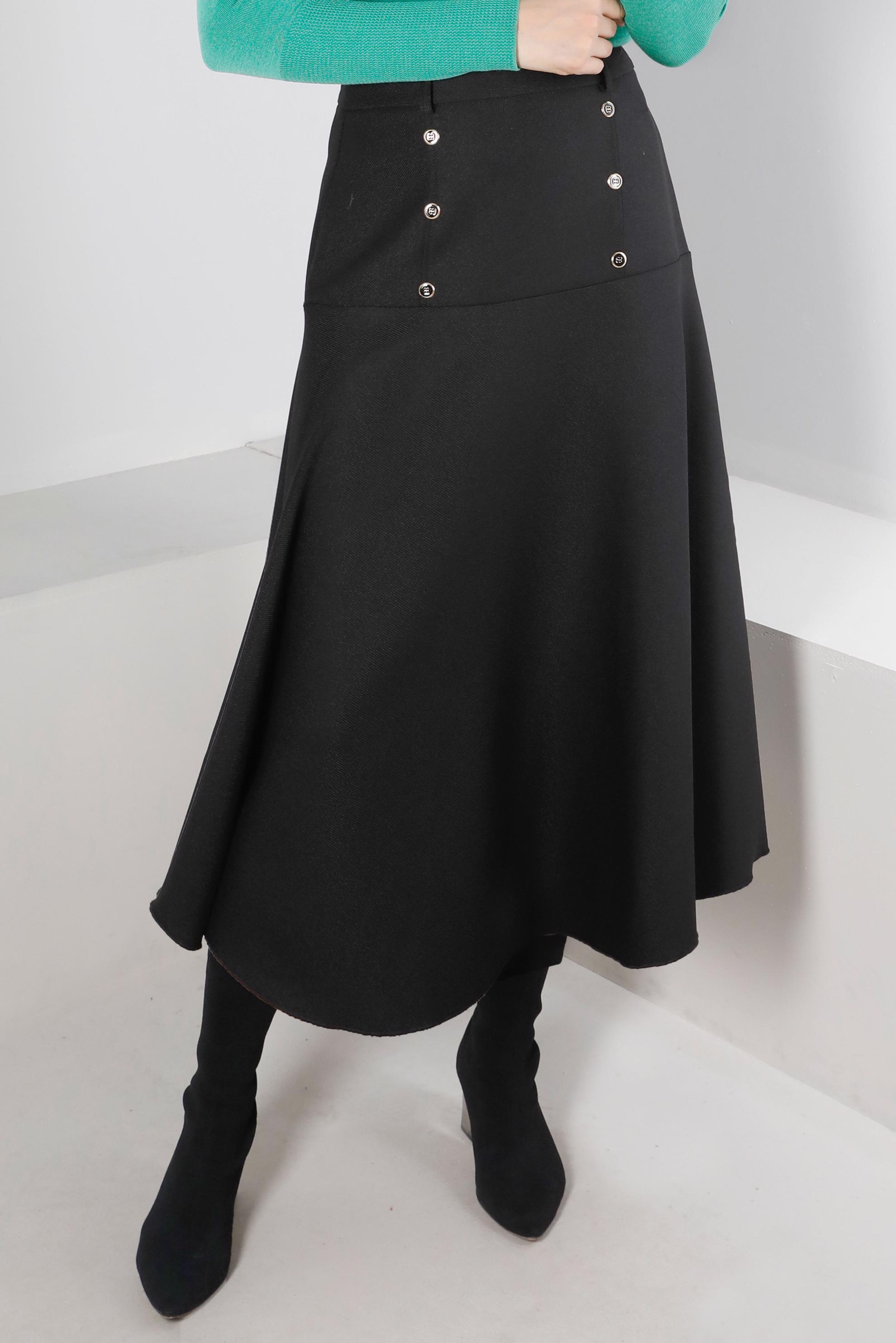 Hijab clothing BLACK BUTTON DETAIL BELL SKIRT 60353 