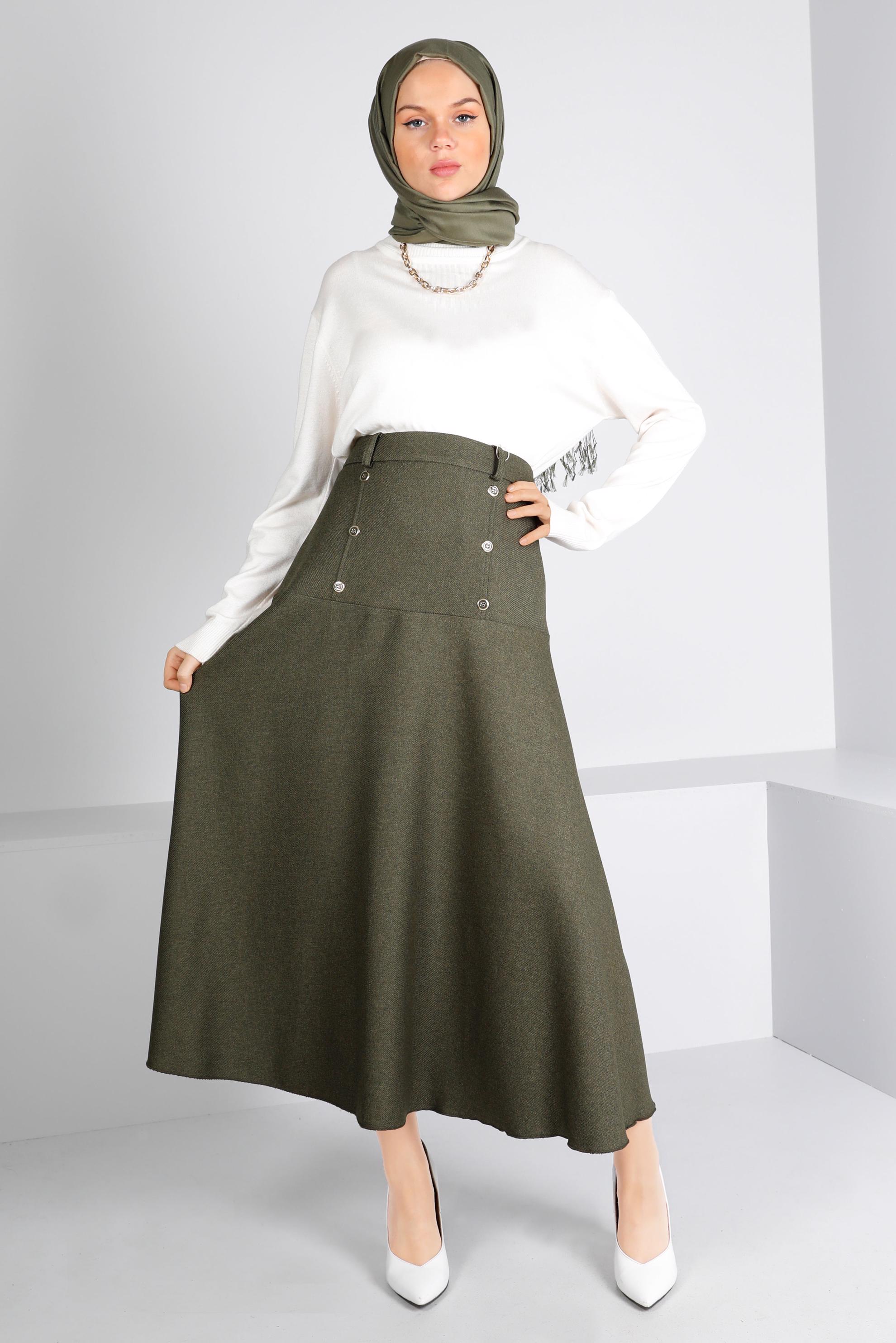 Hijab clothing KHAKI BUTTON DETAIL BELL SKIRT 60353 