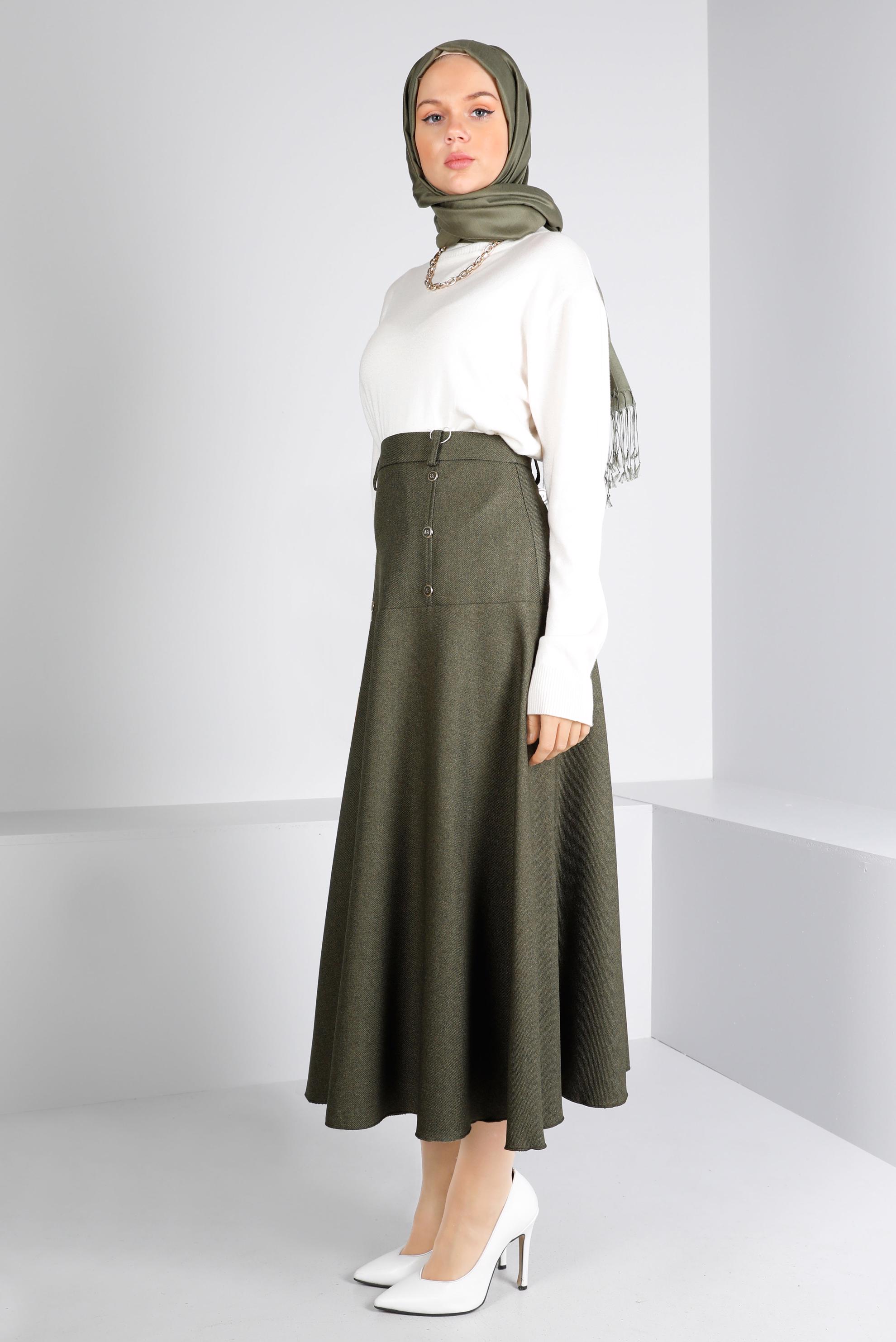 Hijab clothing KHAKI BUTTON DETAIL BELL SKIRT 60353 
