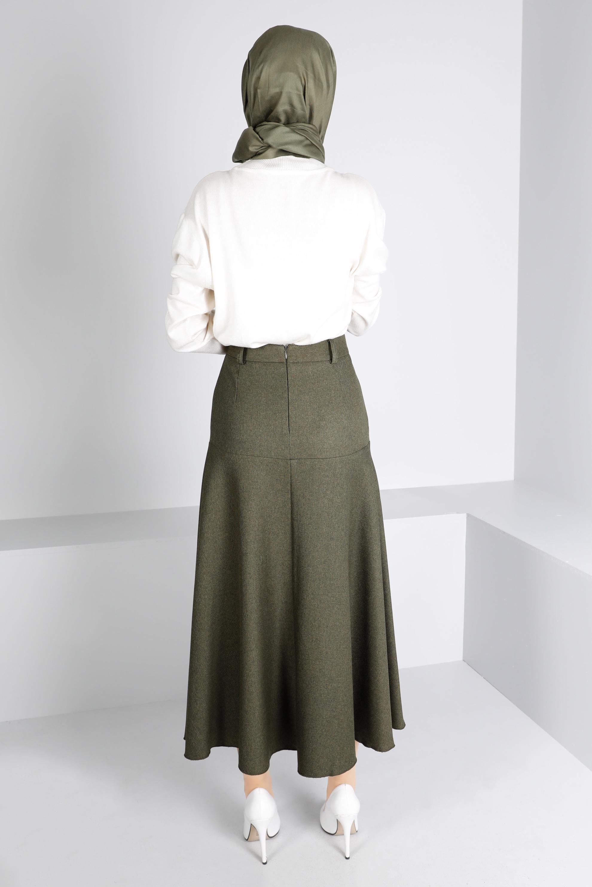 Hijab clothing KHAKI BUTTON DETAIL BELL SKIRT 60353 