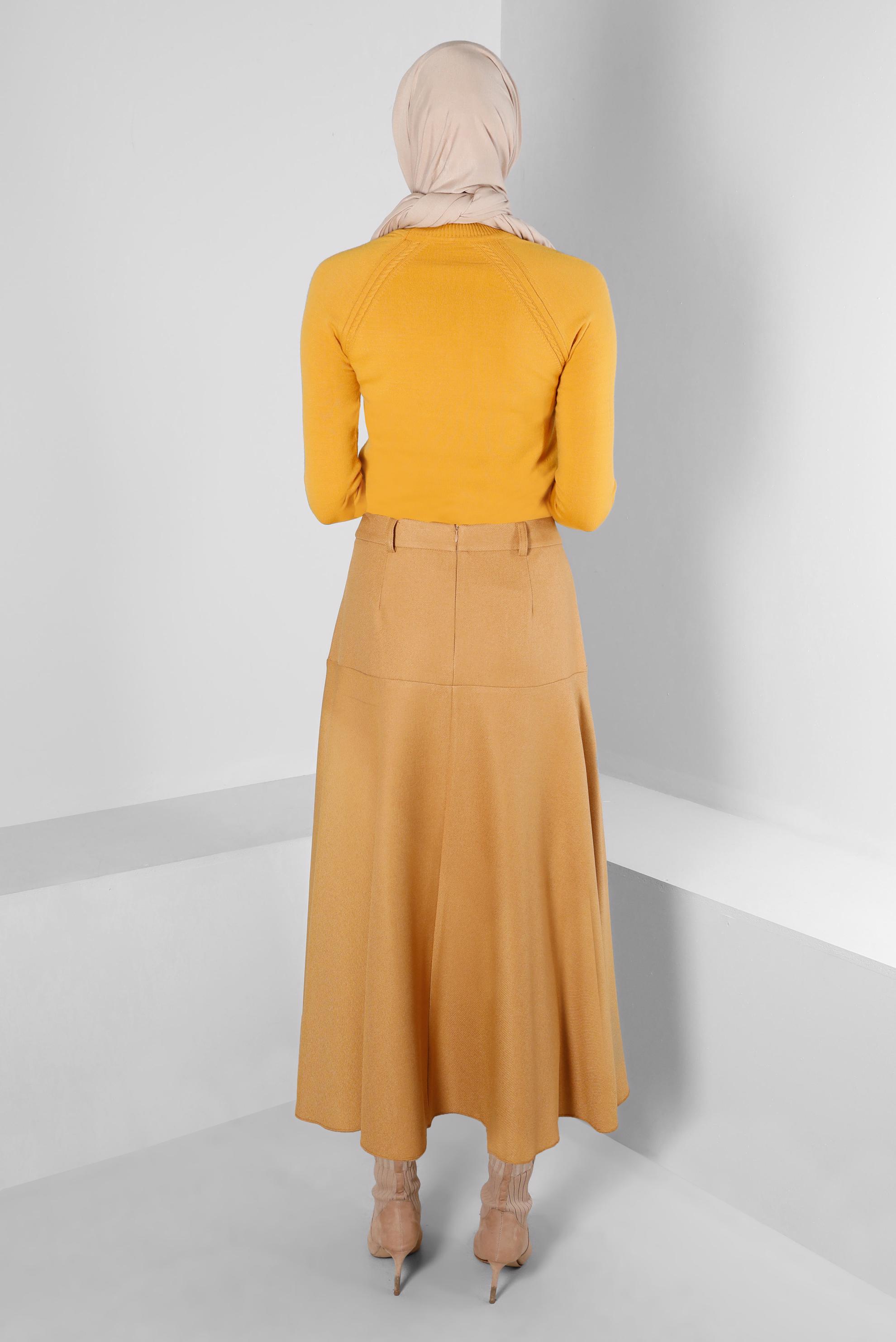 Tesettür giyim TURUNCU DÜĞME DETAYLI ÇAN ETEK 60353 
