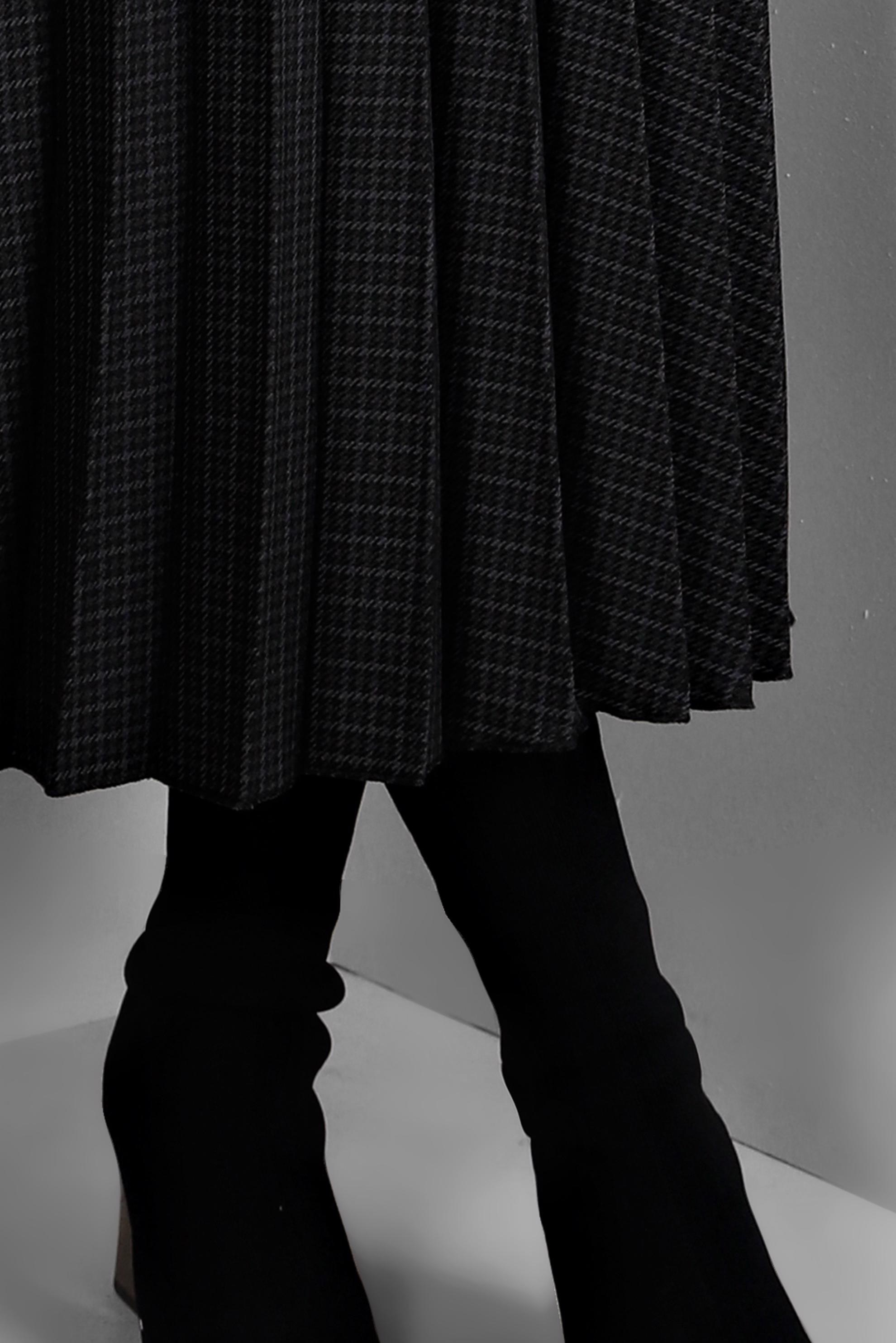 Tesettür giyim GRİ KARE DESENLİ PİLİSELİ ETEK 60355