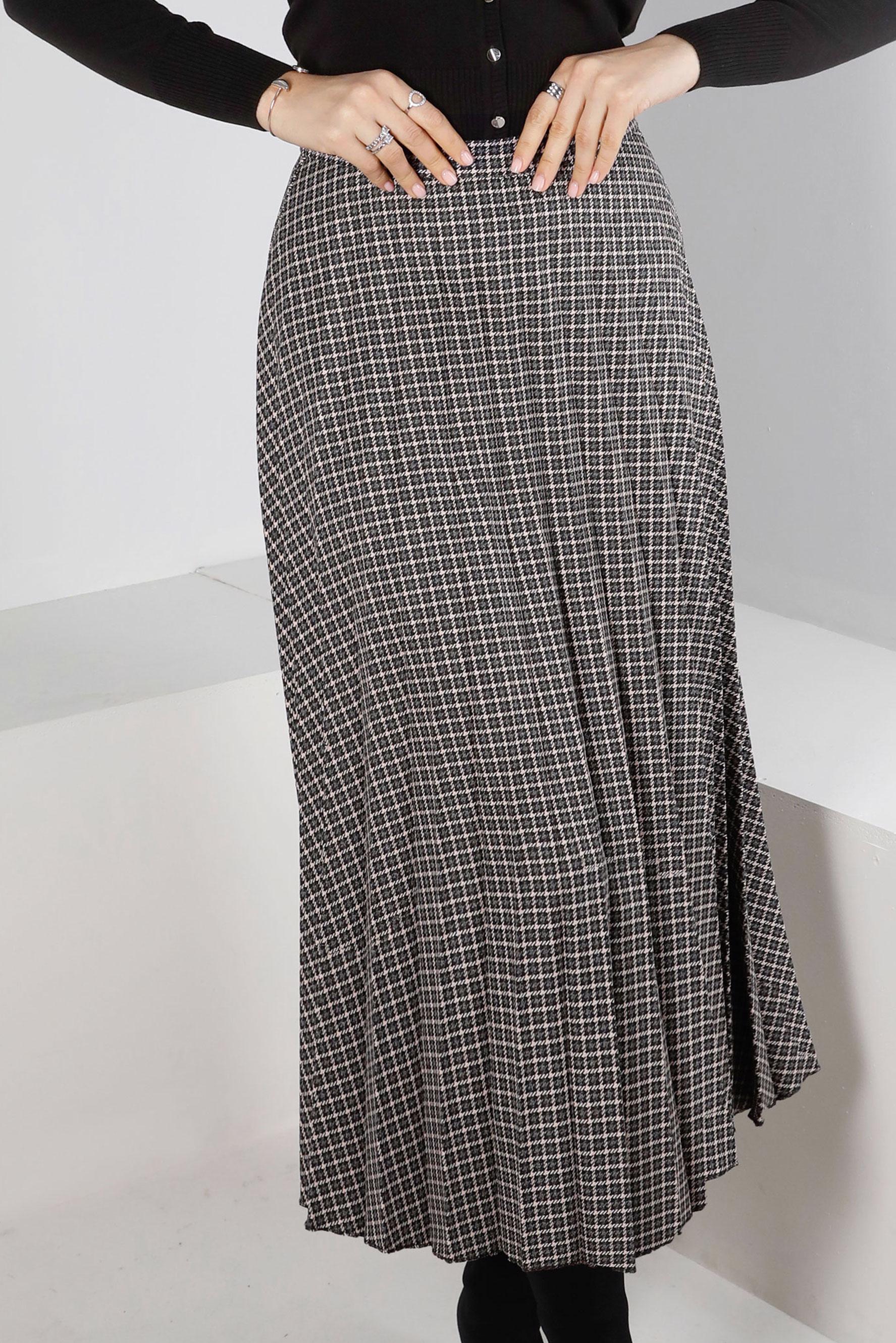 Tesettür giyim SİYAH KARE DESENLİ PİLİSELİ ETEK 60355