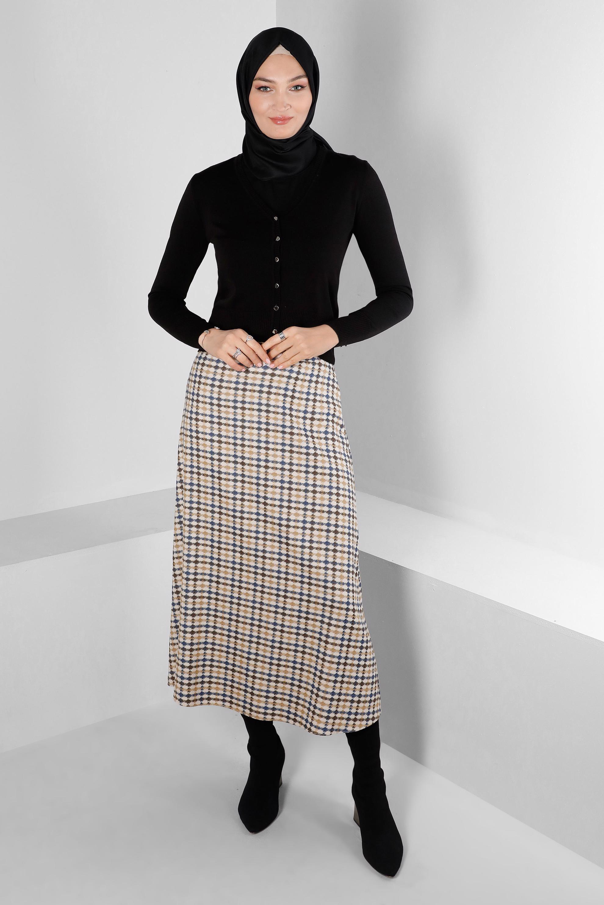 Hijab clothing BEIGE PLAID PATTERN SKIRT 60357 