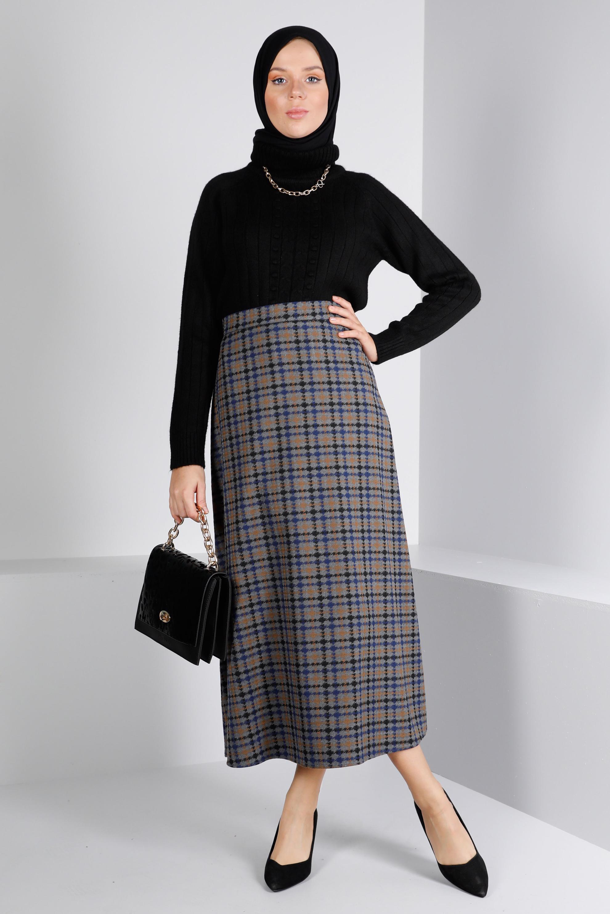 Vêtements hijab GRIS JUPE À CARREAUX 60357