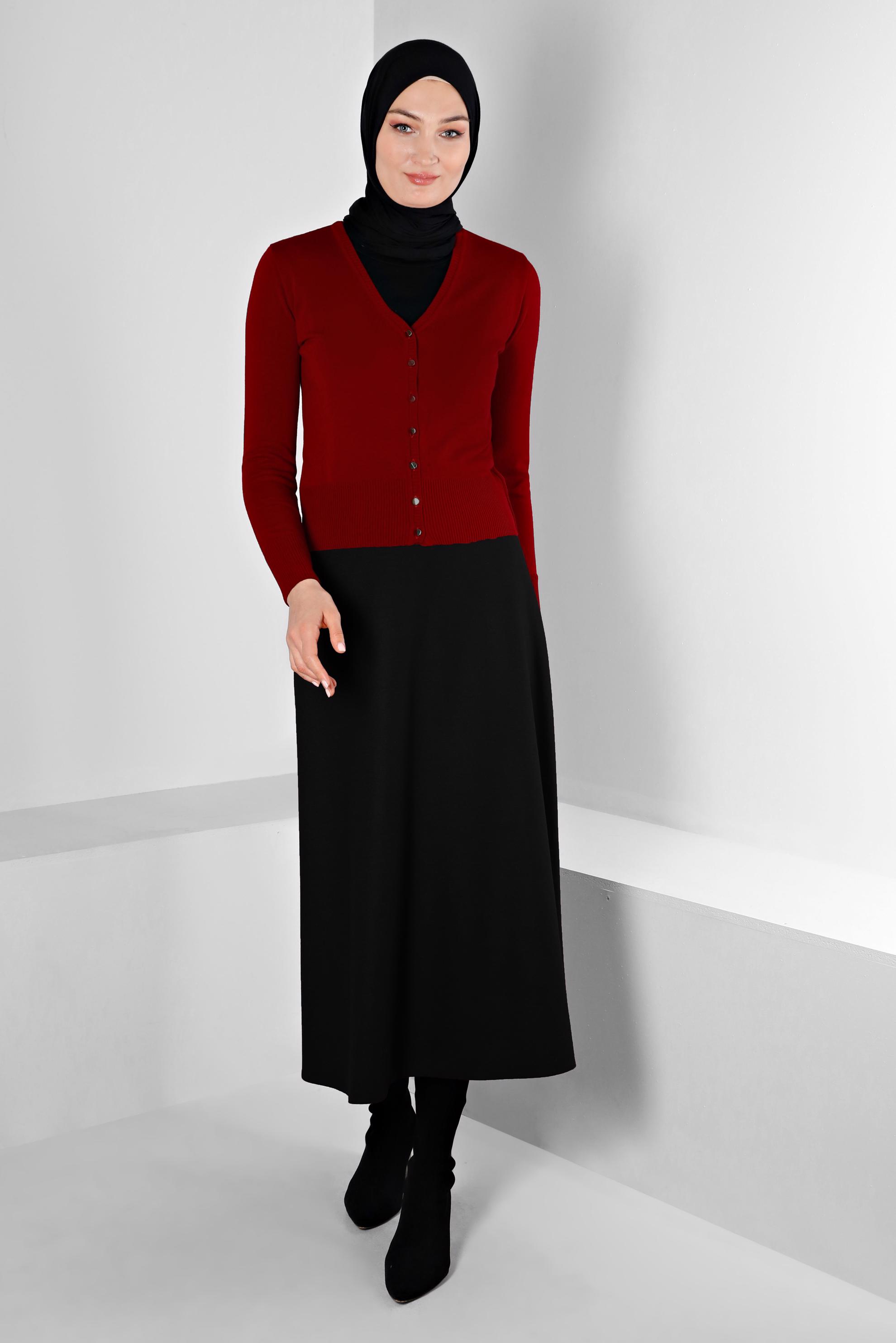 Tesettür giyim SİYAH FERMUARLI DÜZ KESİM ETEK 60358