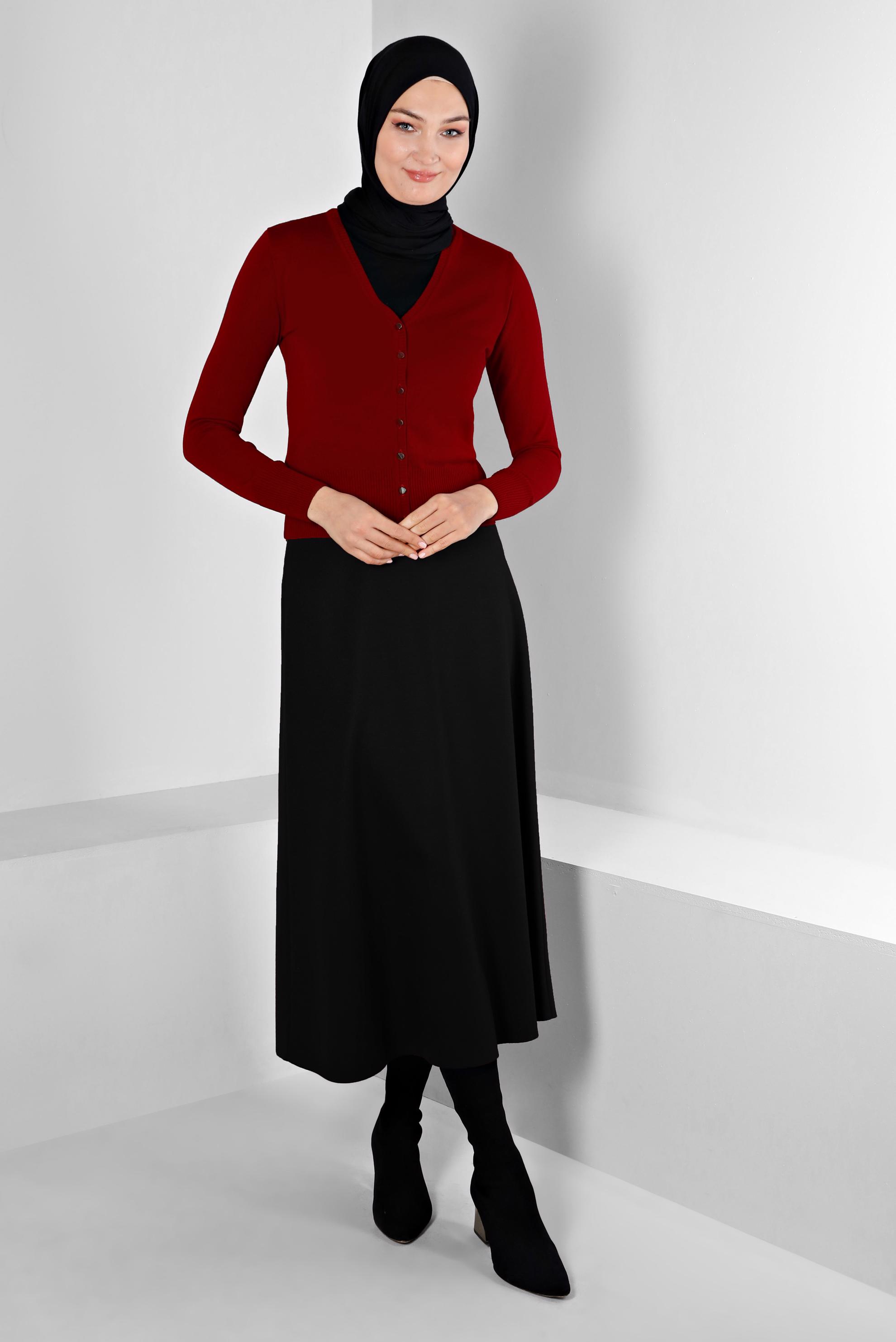 Tesettür giyim SİYAH FERMUARLI DÜZ KESİM ETEK 60358
