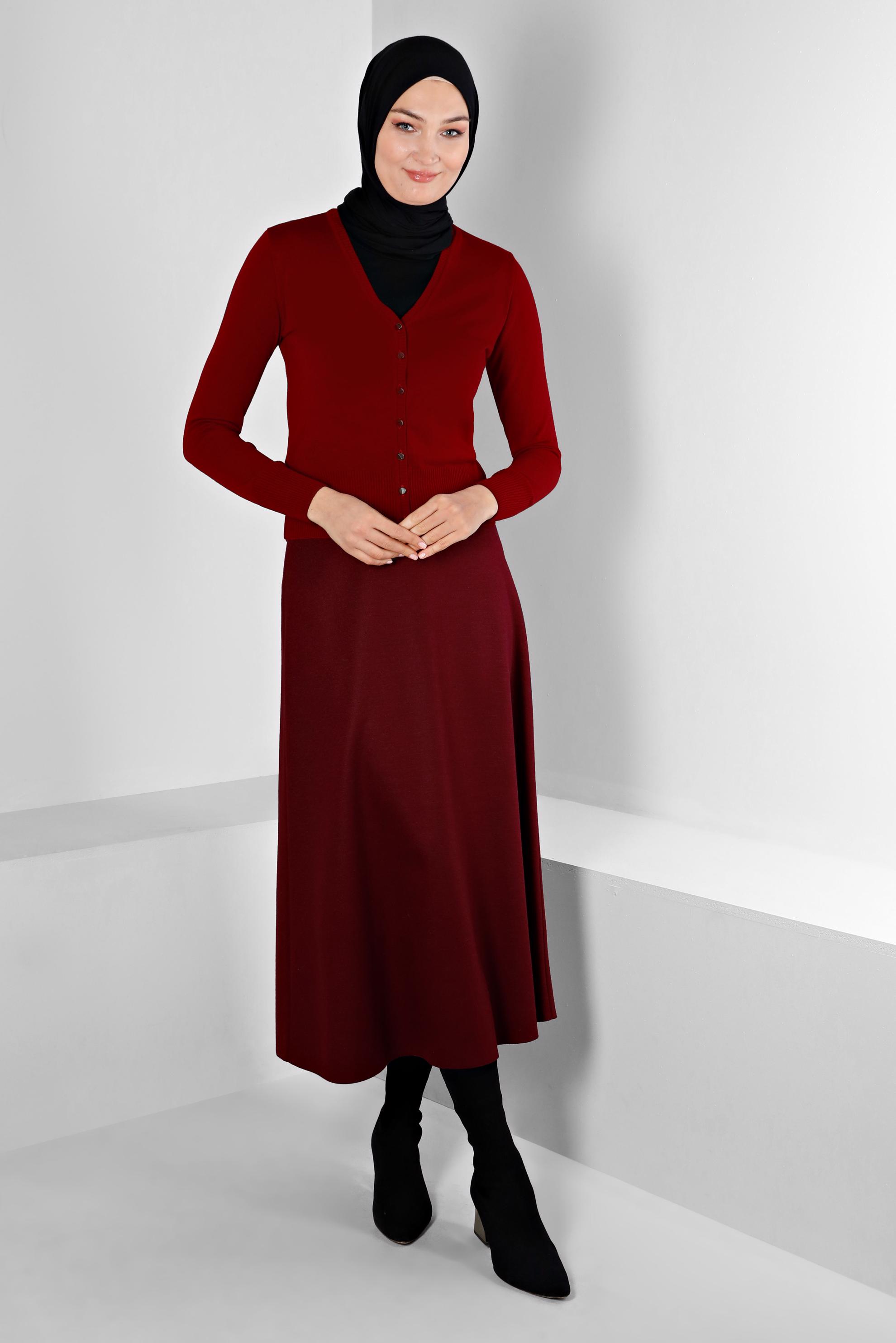 Hijab clothing CLARET RED ZIPPERED STRAIGHT CUT SKIRT 60358