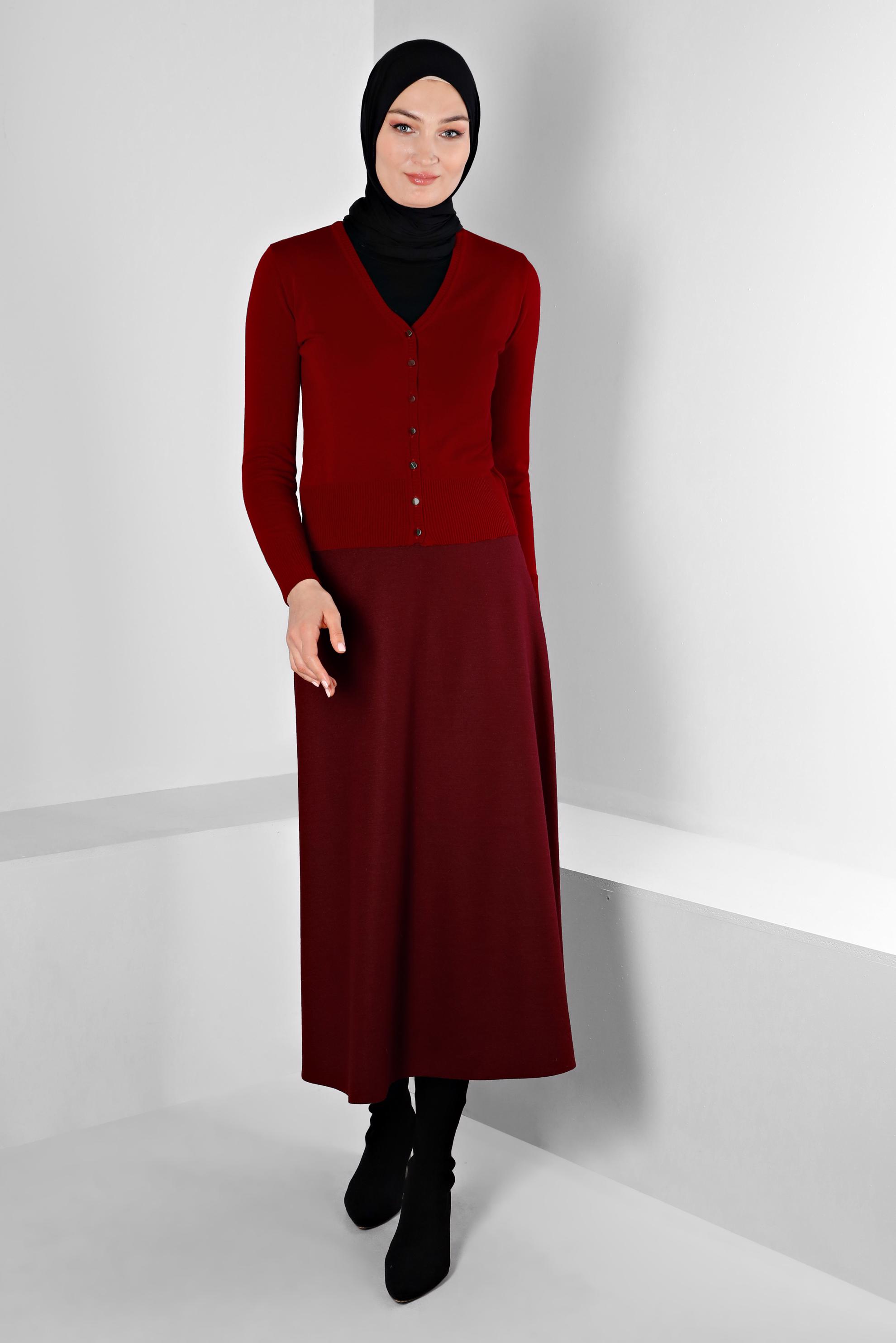 Hijab clothing CLARET RED ZIPPERED STRAIGHT CUT SKIRT 60358