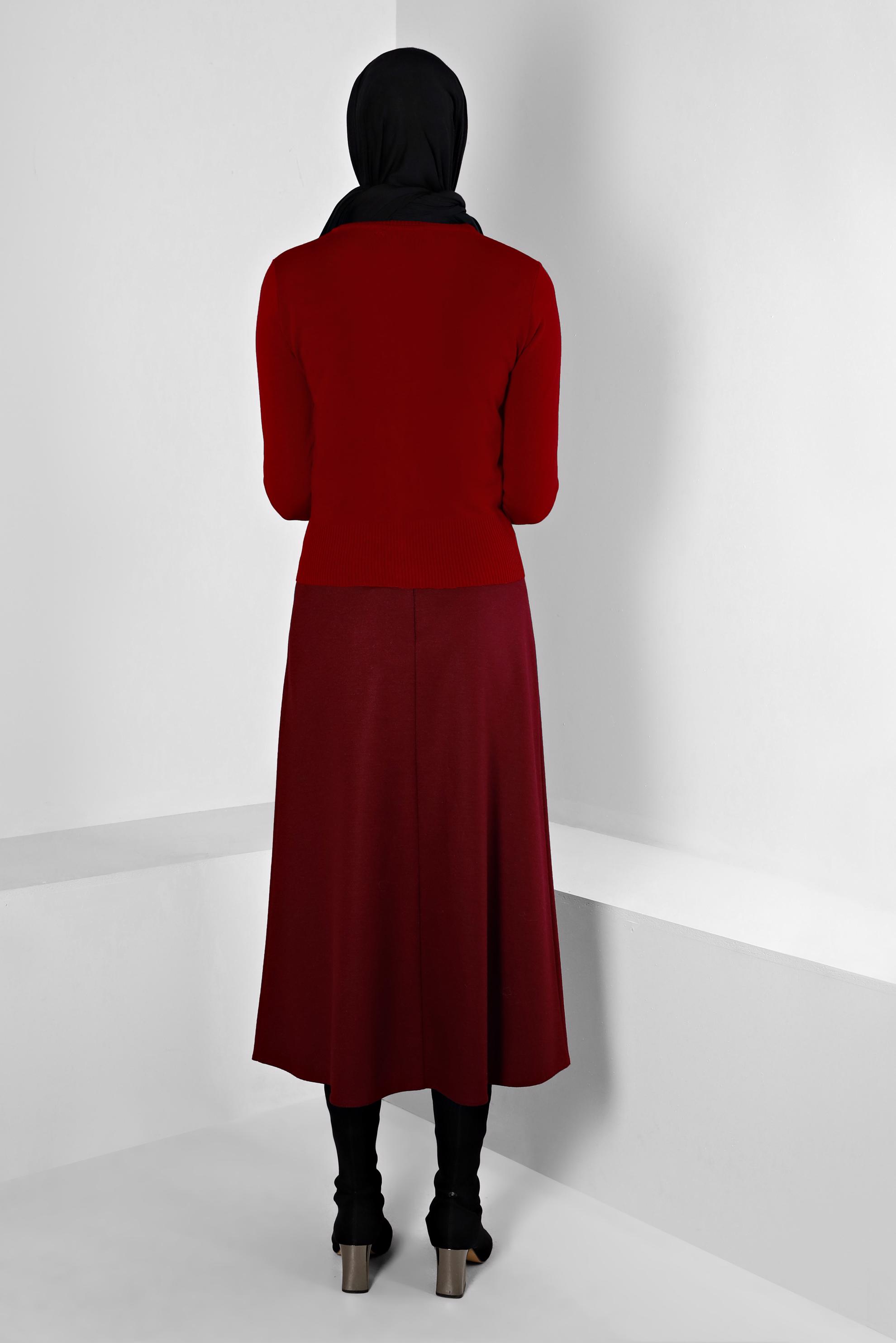 Hijab clothing CLARET RED ZIPPERED STRAIGHT CUT SKIRT 60358