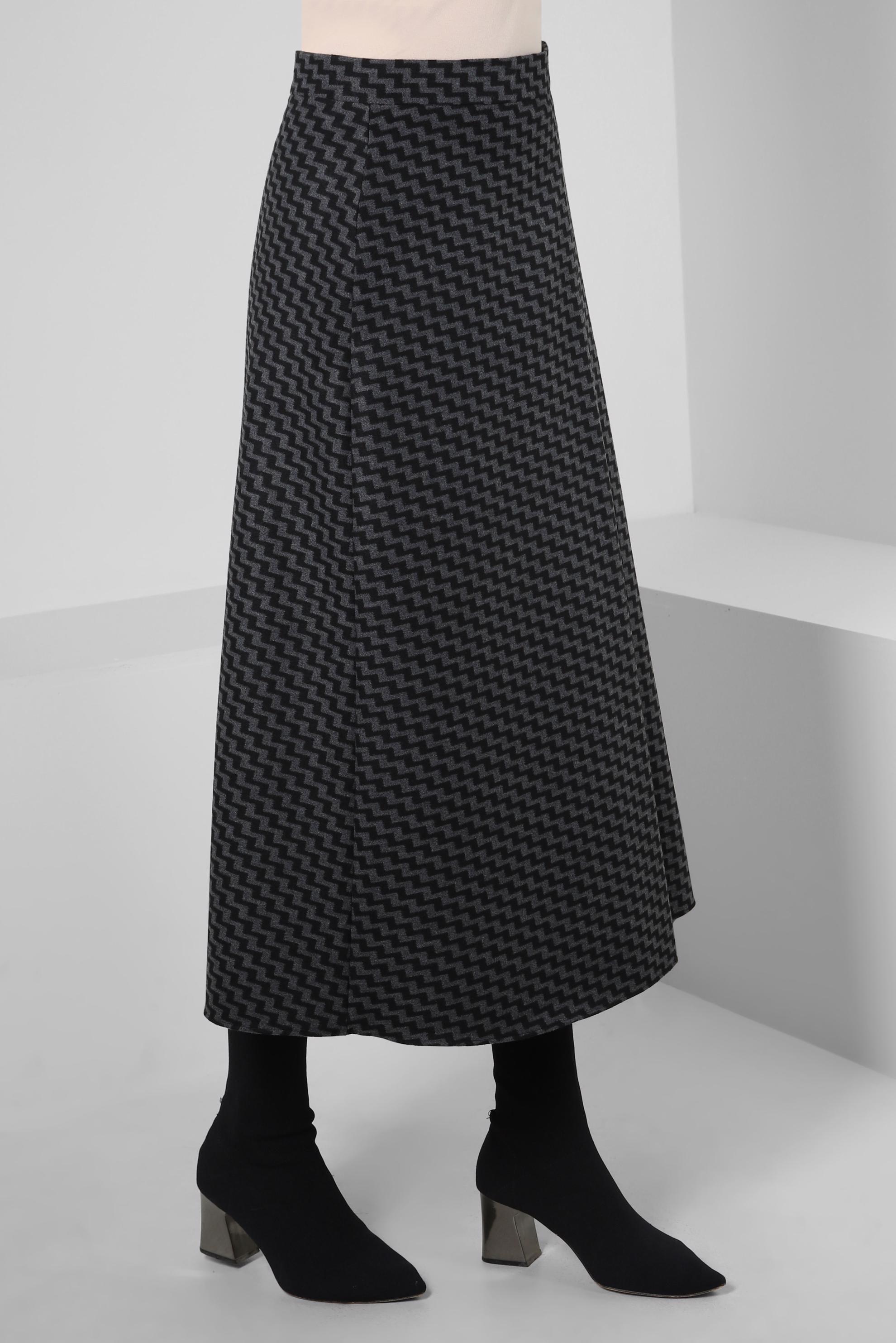 Tesettür giyim GRİ DESENLİ ETEK 60359