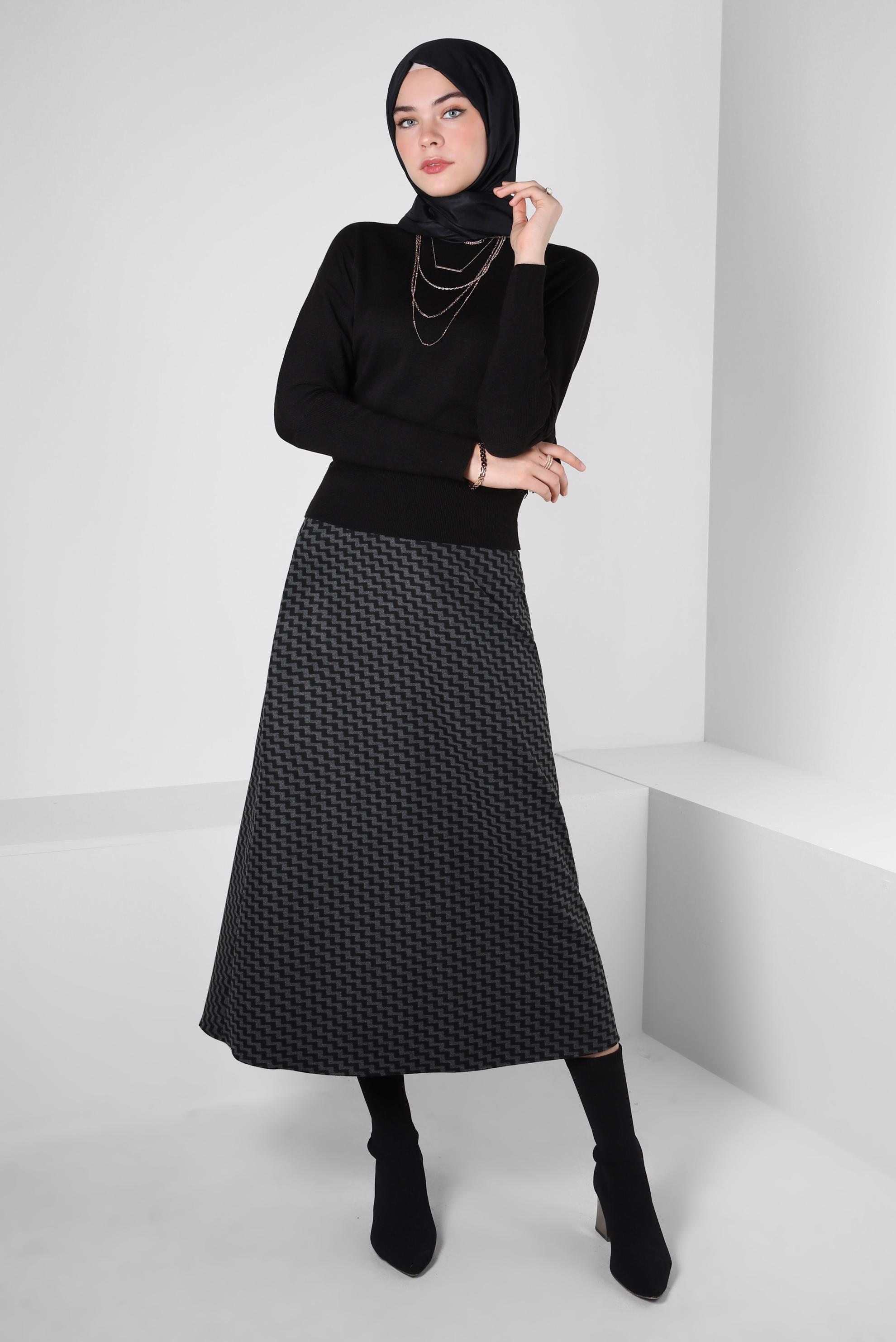 Tesettür giyim GRİ DESENLİ ETEK 60359