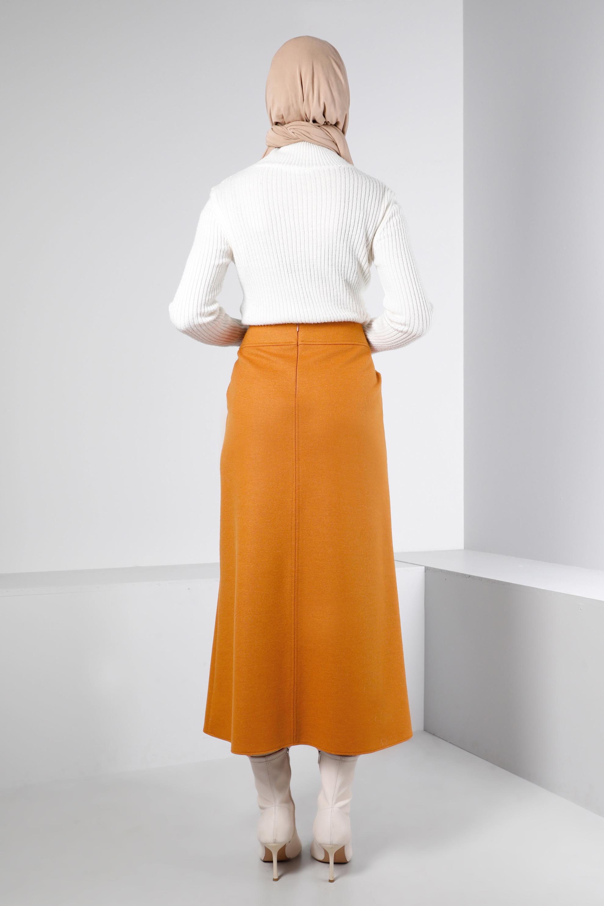 Tesettür giyim TURUNCU FERMUAR DETAYLI ETEK 60360 