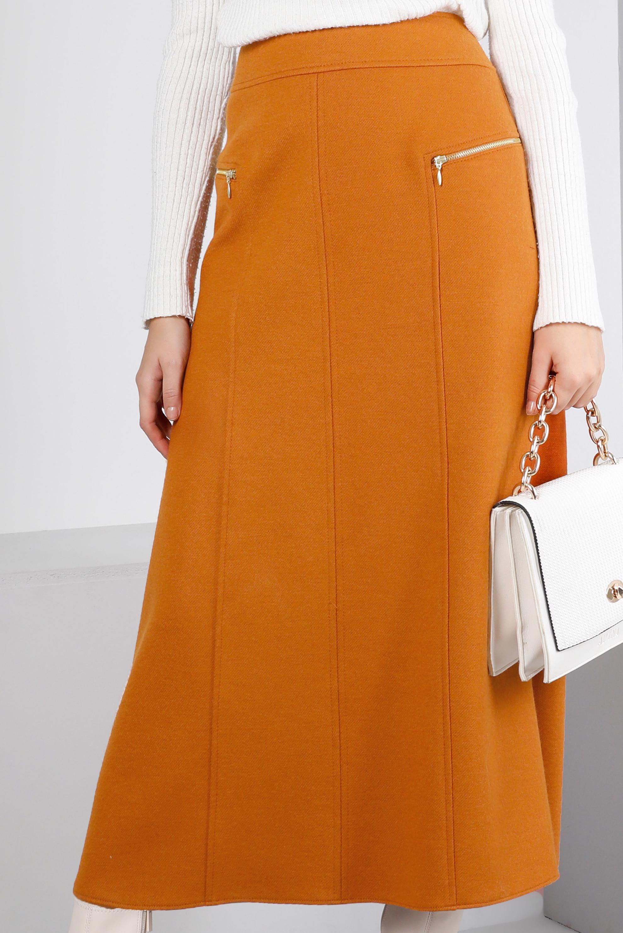 Tesettür giyim TURUNCU FERMUAR DETAYLI ETEK 60360 