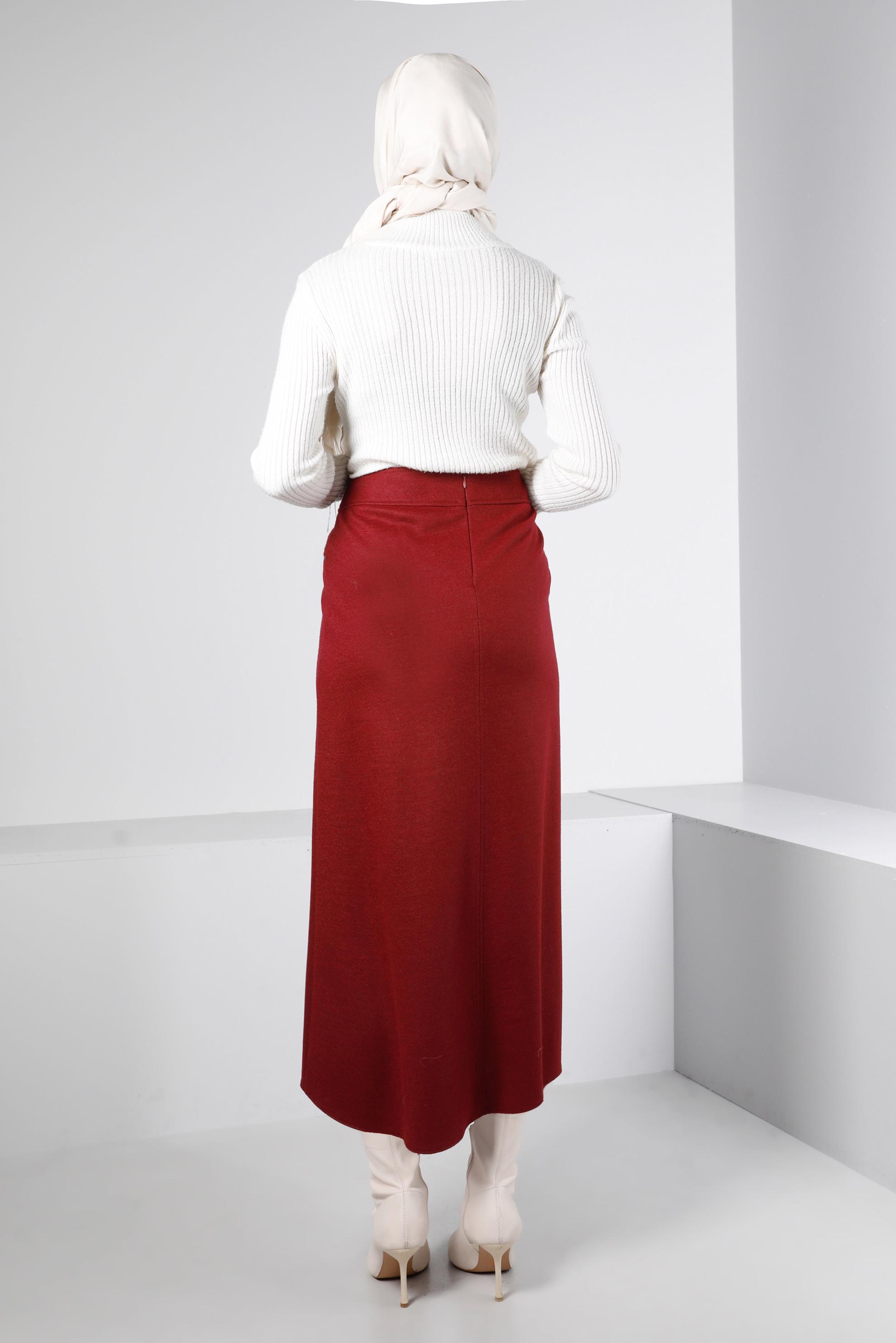 Tesettür giyim BORDO FERMUAR DETAYLI ETEK 60360 