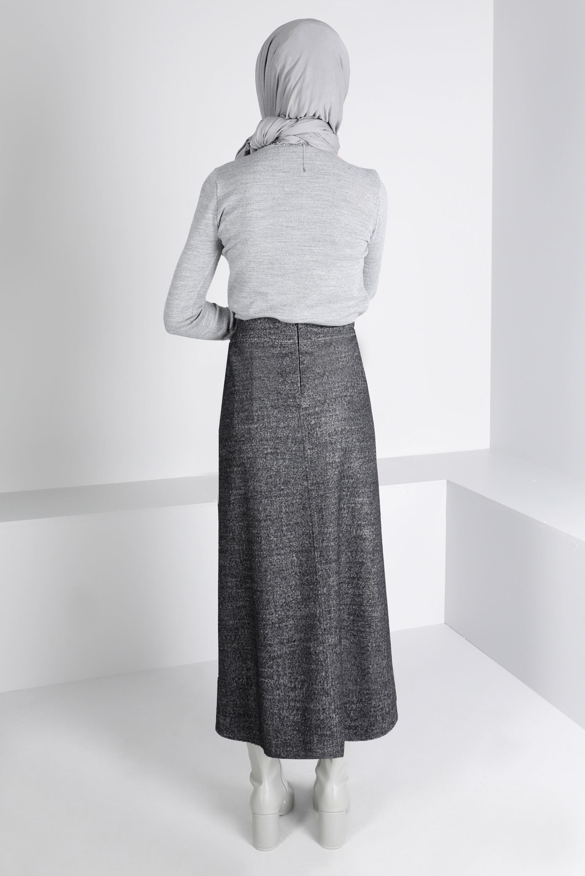 Tesettür giyim GRİ FERMUAR DETAYLI ETEK 60360 